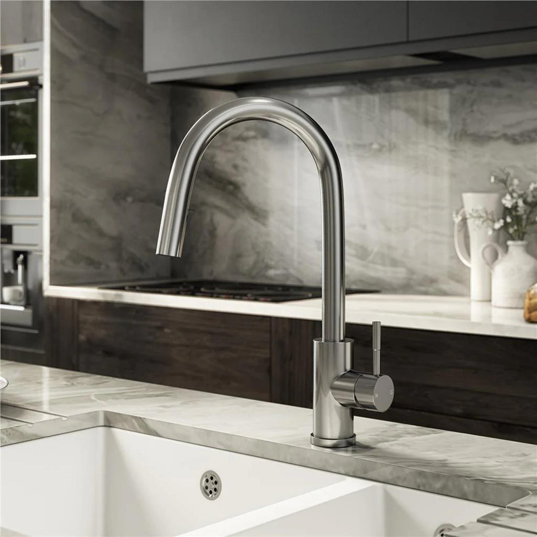 Luquicina LE11BS – Grifo monomando extraíble de acero cepillado para cocina 