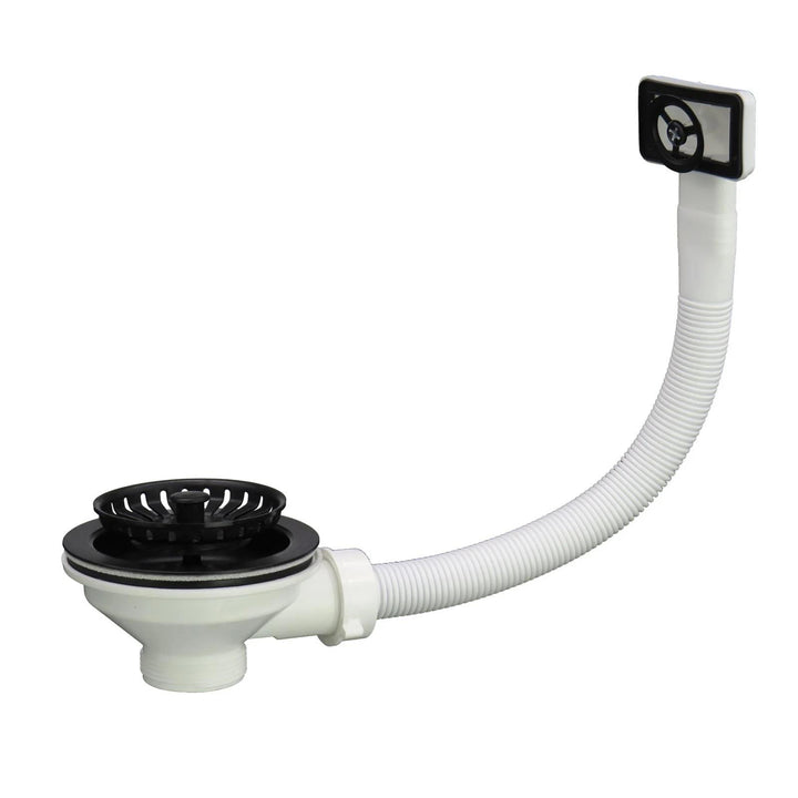 Luquicina LED4MB – Cesta de desagüe para fregadero de cocina, color negro mate, con rebosadero