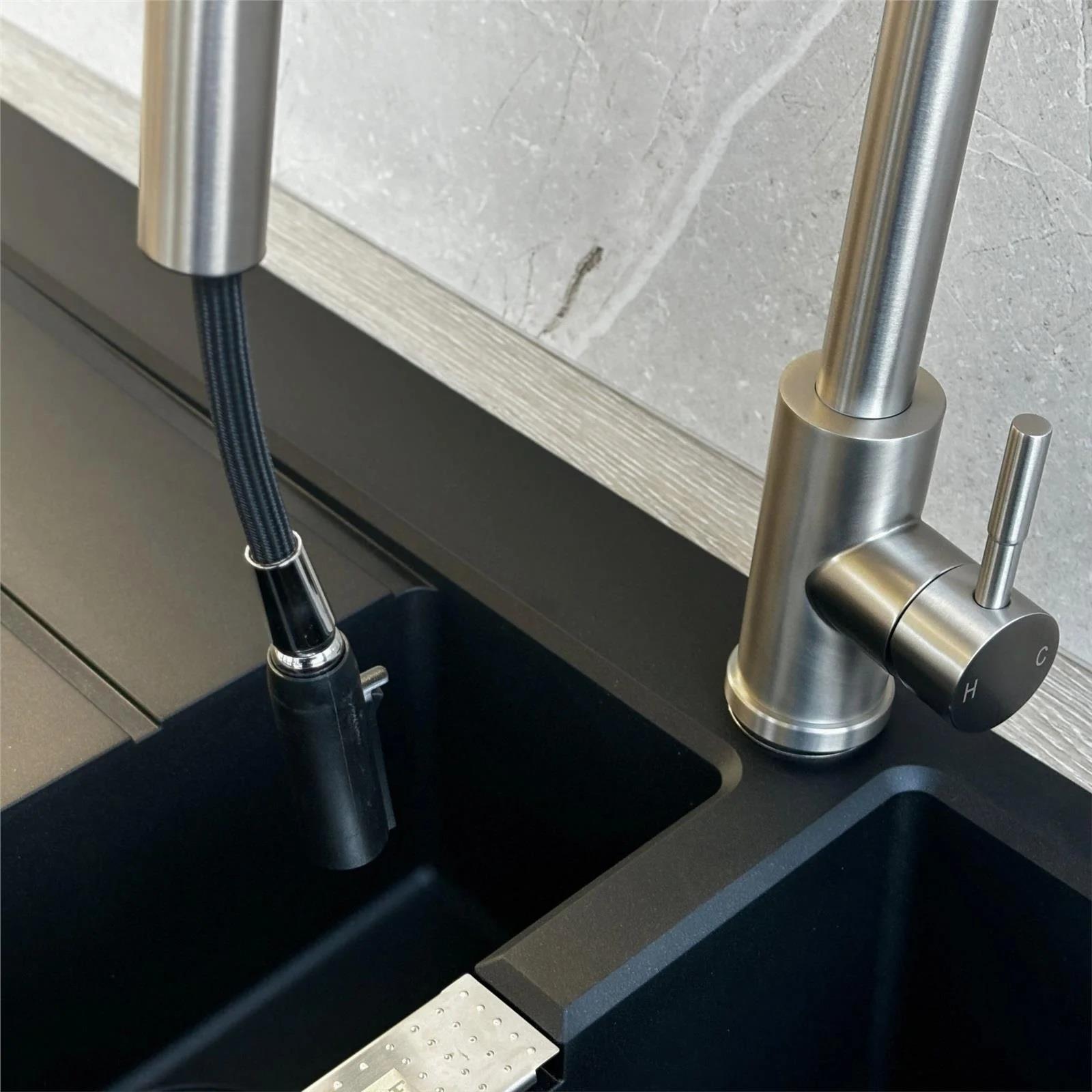 Luquicina LE11BS – Grifo monomando extraíble de acero cepillado para cocina 