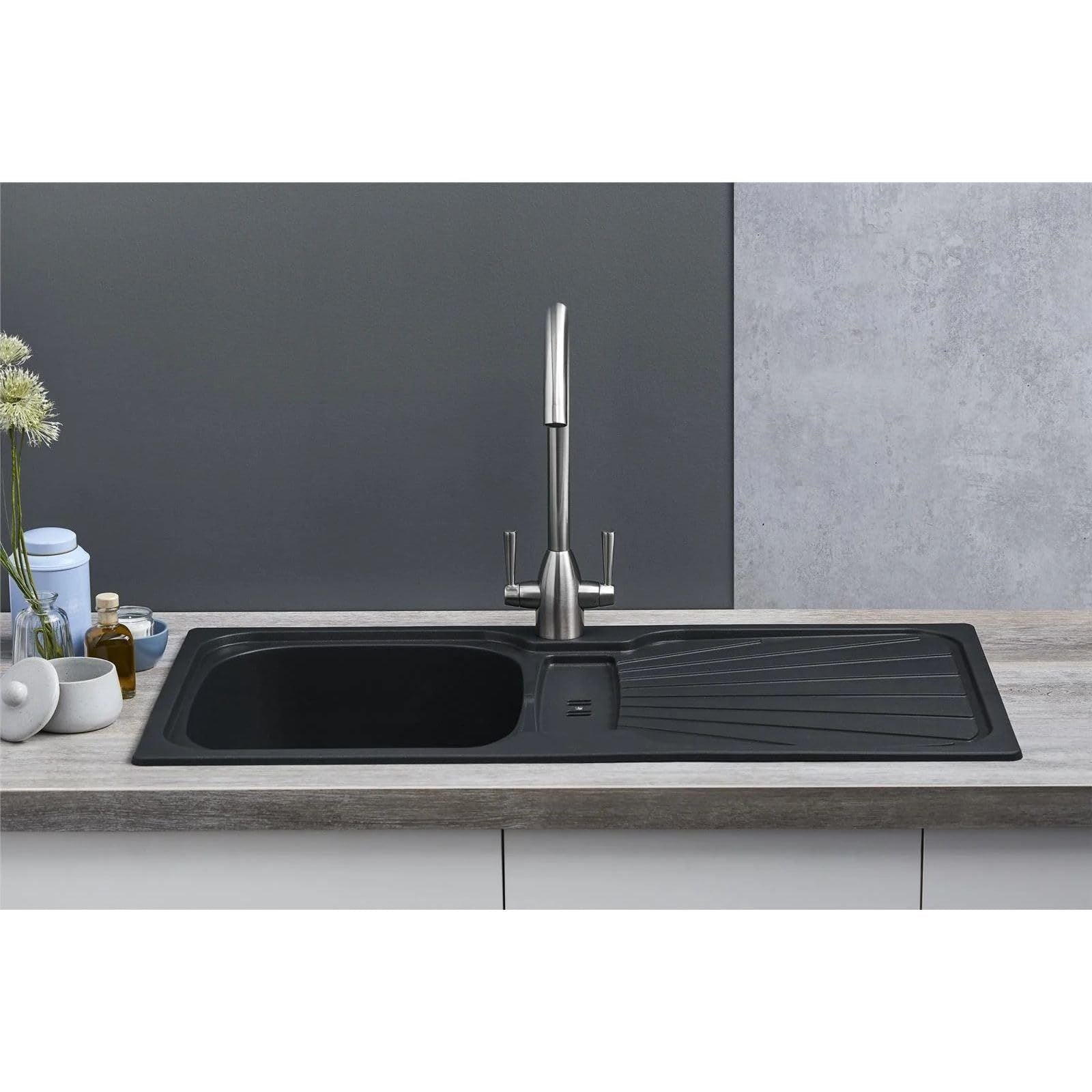 Luquicina LC5BL – Fregadero de cocina reversible de 1,0 senos con desagüe, color negro 