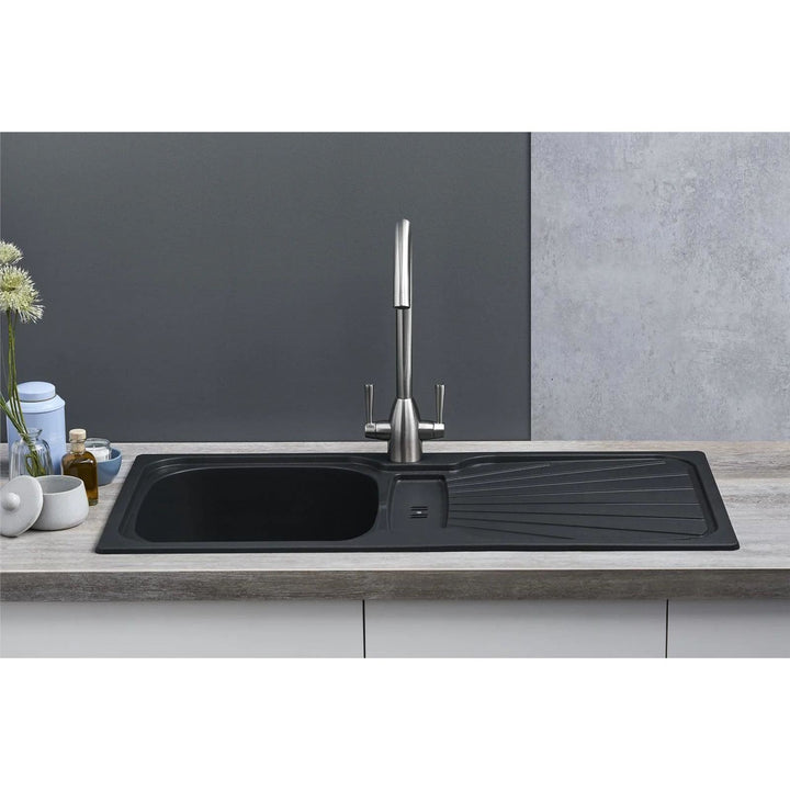 Luquicina LC5BL – Fregadero de cocina reversible de 1,0 senos con desagüe, color negro 