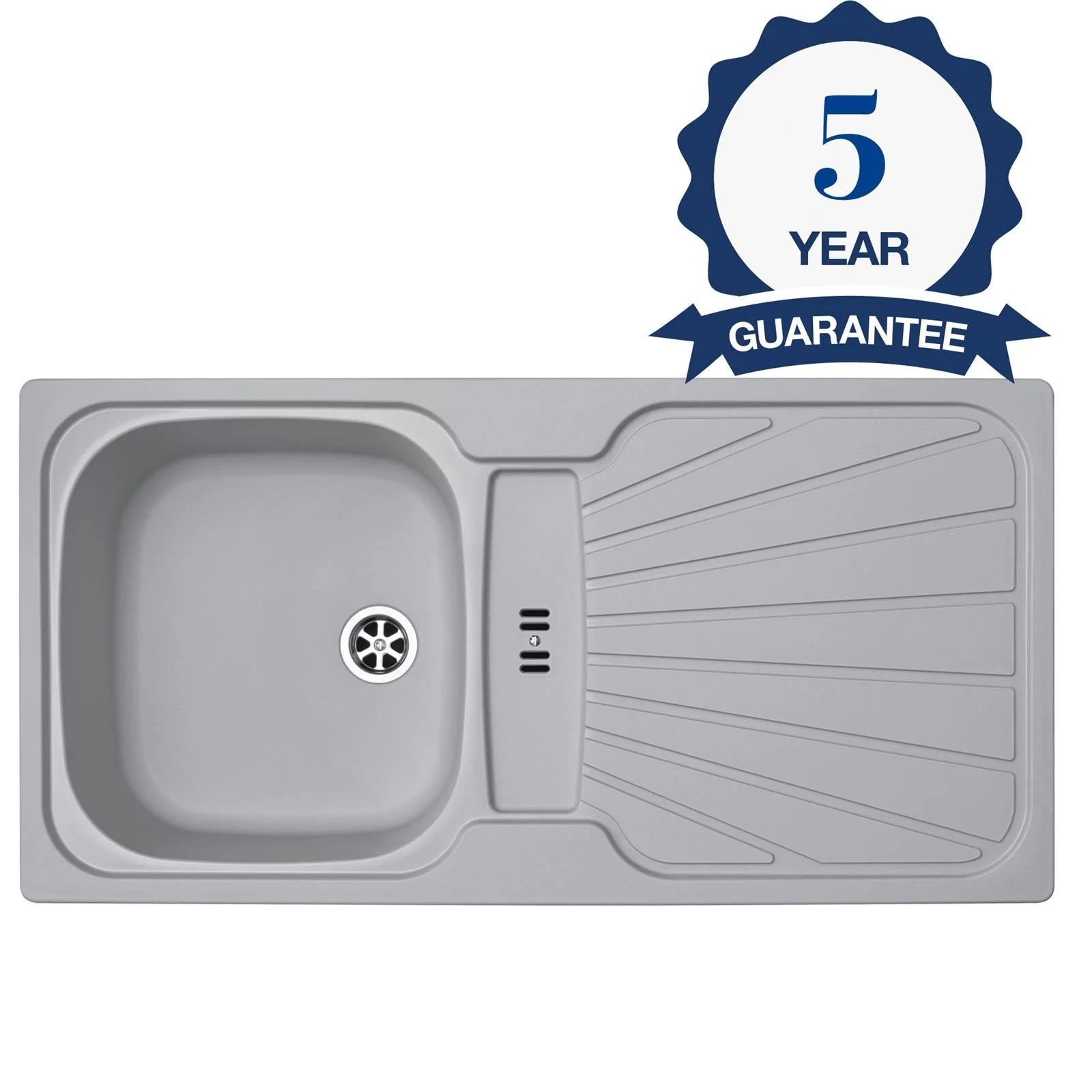 Luquicina LC5LG – Fregadero de cocina reversible de 1,0 senos con desagüe, encastrable, color gris claro 