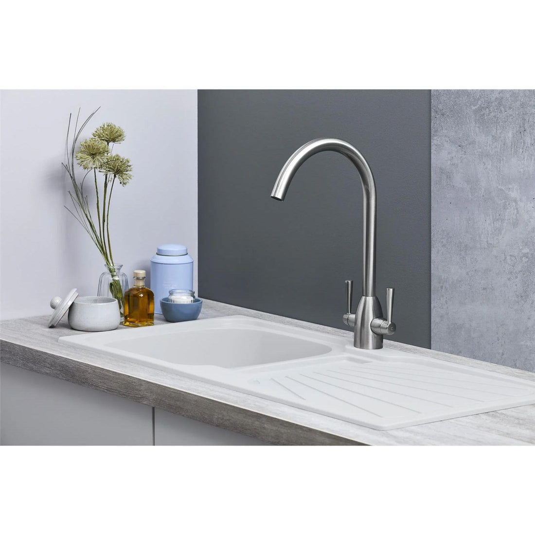 Luquicina LC5WH – Fregadero de cocina reversible de 1,0 senos con desagüe, blanco 