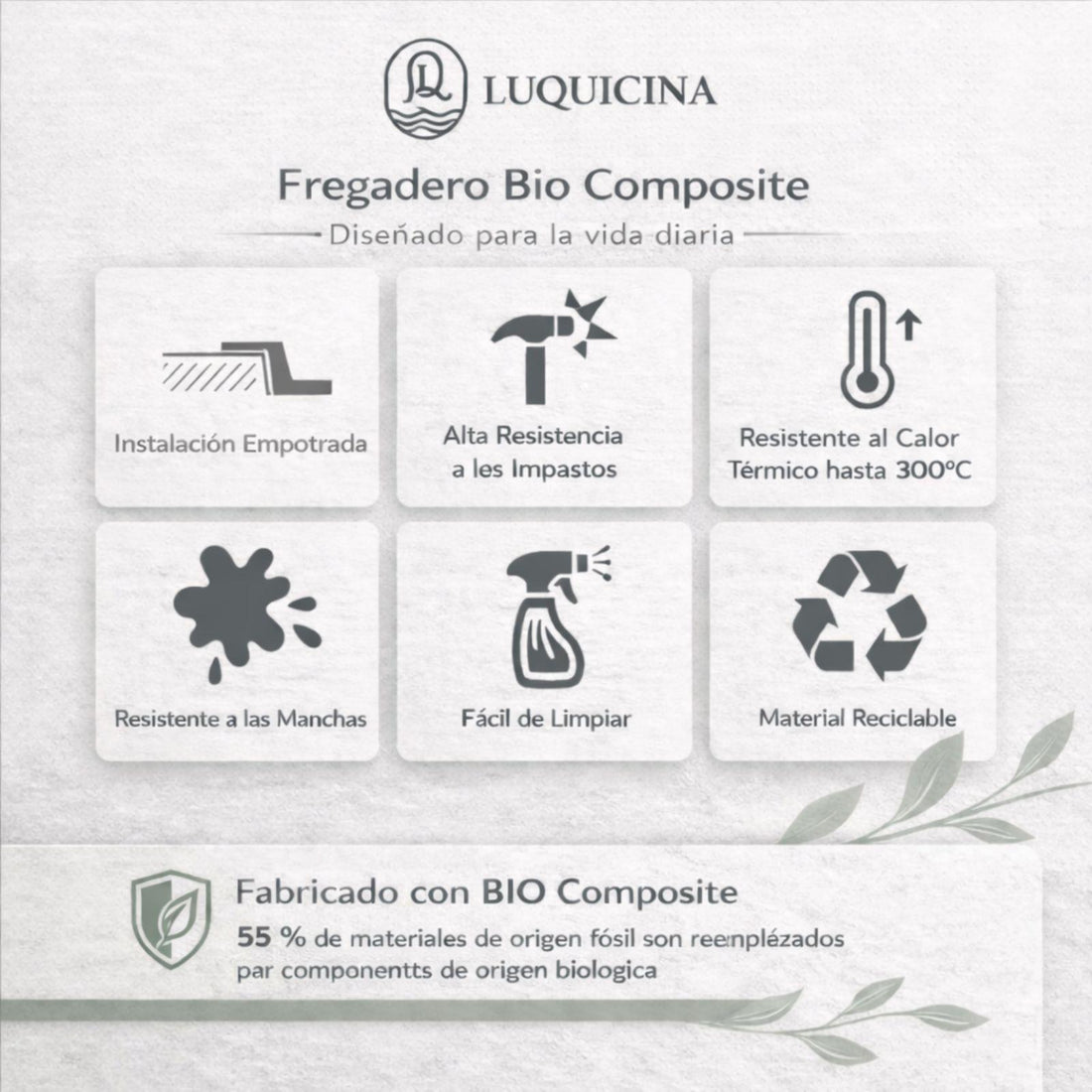 Luquicina LD65WH – Fregadero de cocina reversible de composite de 1.0" con escurridor, color blanco 