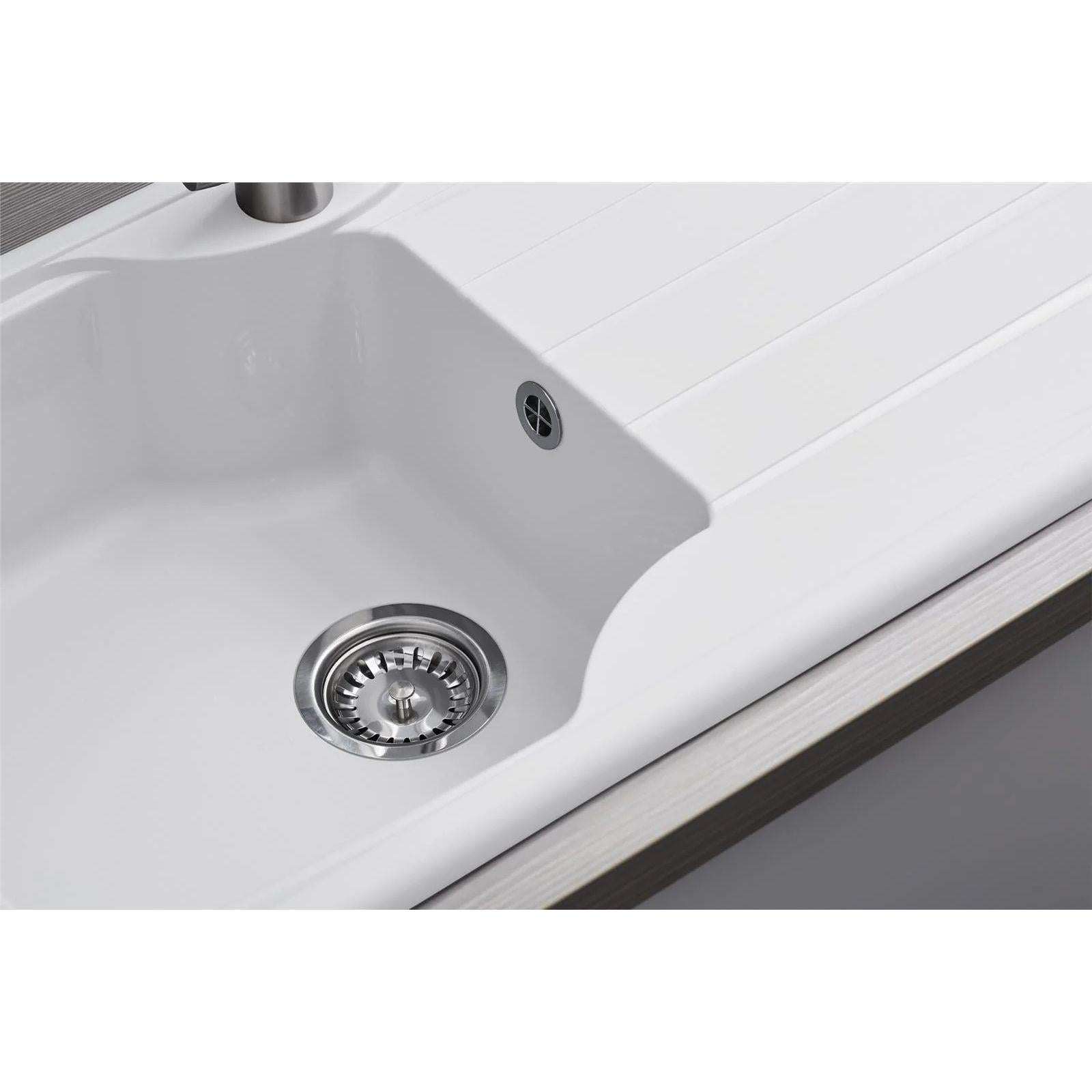 Luquicina LC10WH – Fregadero de cocina reversible de 1 seno con escurridor, blanco