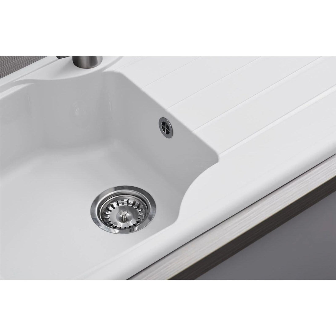 Luquicina LC10WH – Fregadero de cocina reversible de 1 seno con escurridor, blanco