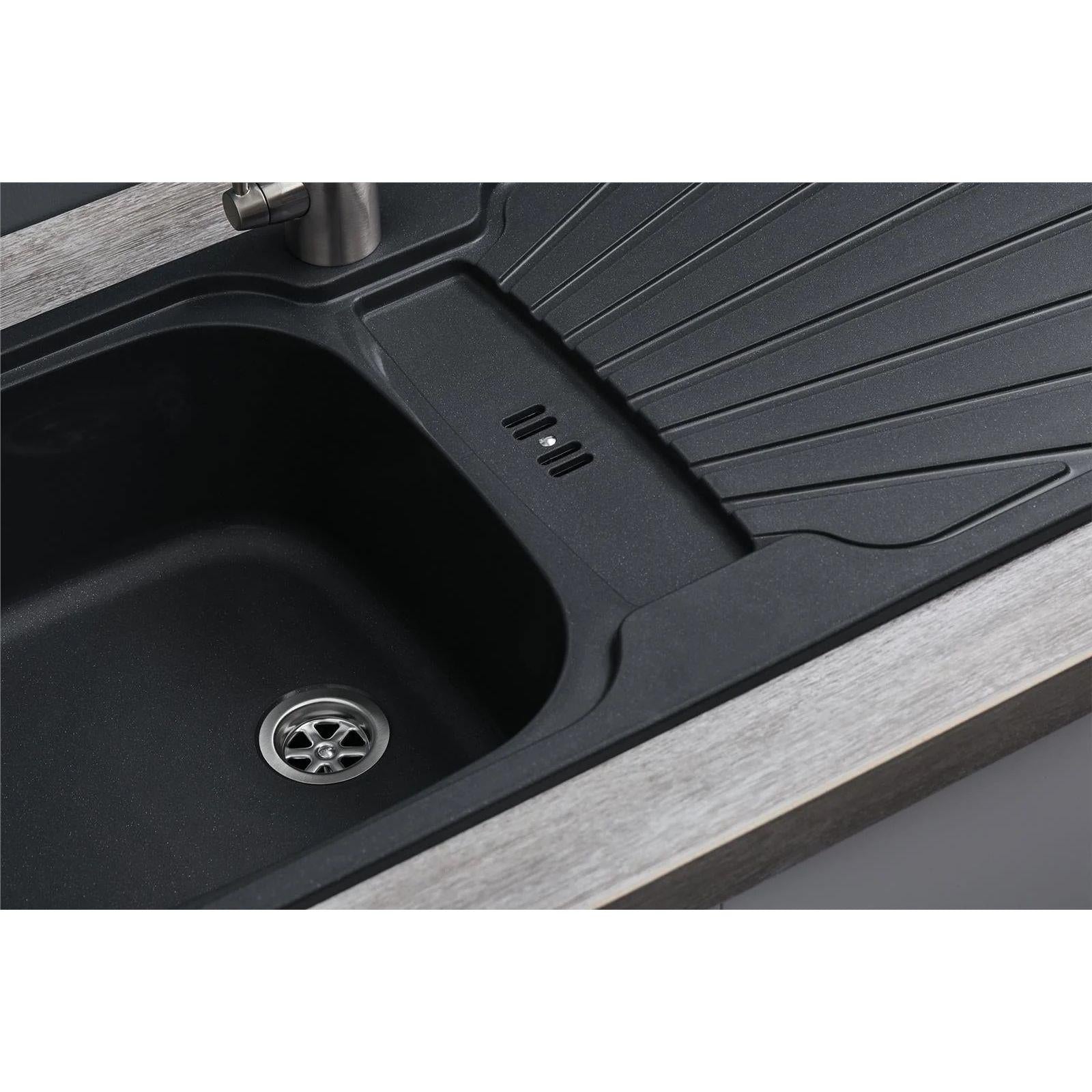 Fregadero de cocina reversible Luquicina LC5BL 1.0 negro y grifo monomando extraíble LE11CH cromado 