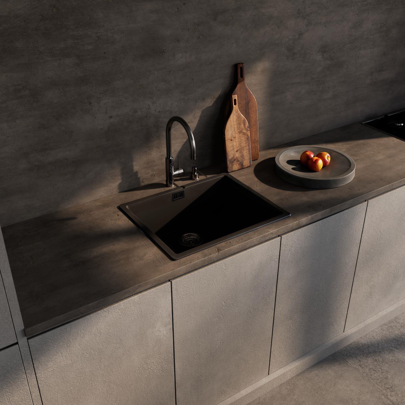 Luquicina LD54BL – Fregadero de cocina reversible de composite negro de 1.0" sin escurridor 