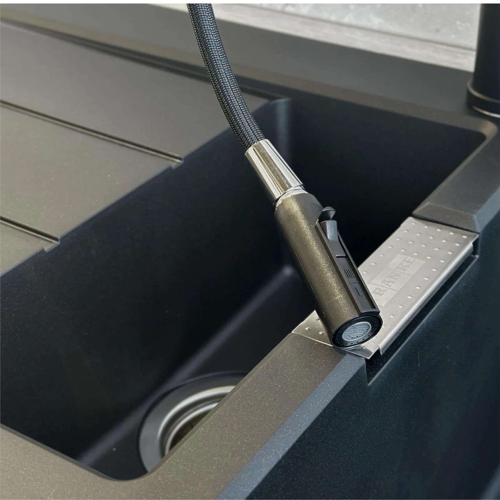 Luquicina LE11MB – Grifo monomando extraíble para cocina, color negro mate 