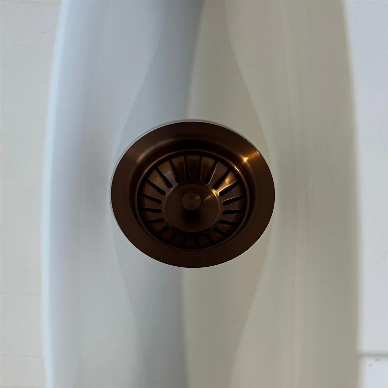 Luquicina LED2CP – Colador de desagüe para fregadero de cocina de acero inoxidable y cobre satinado con rebosadero