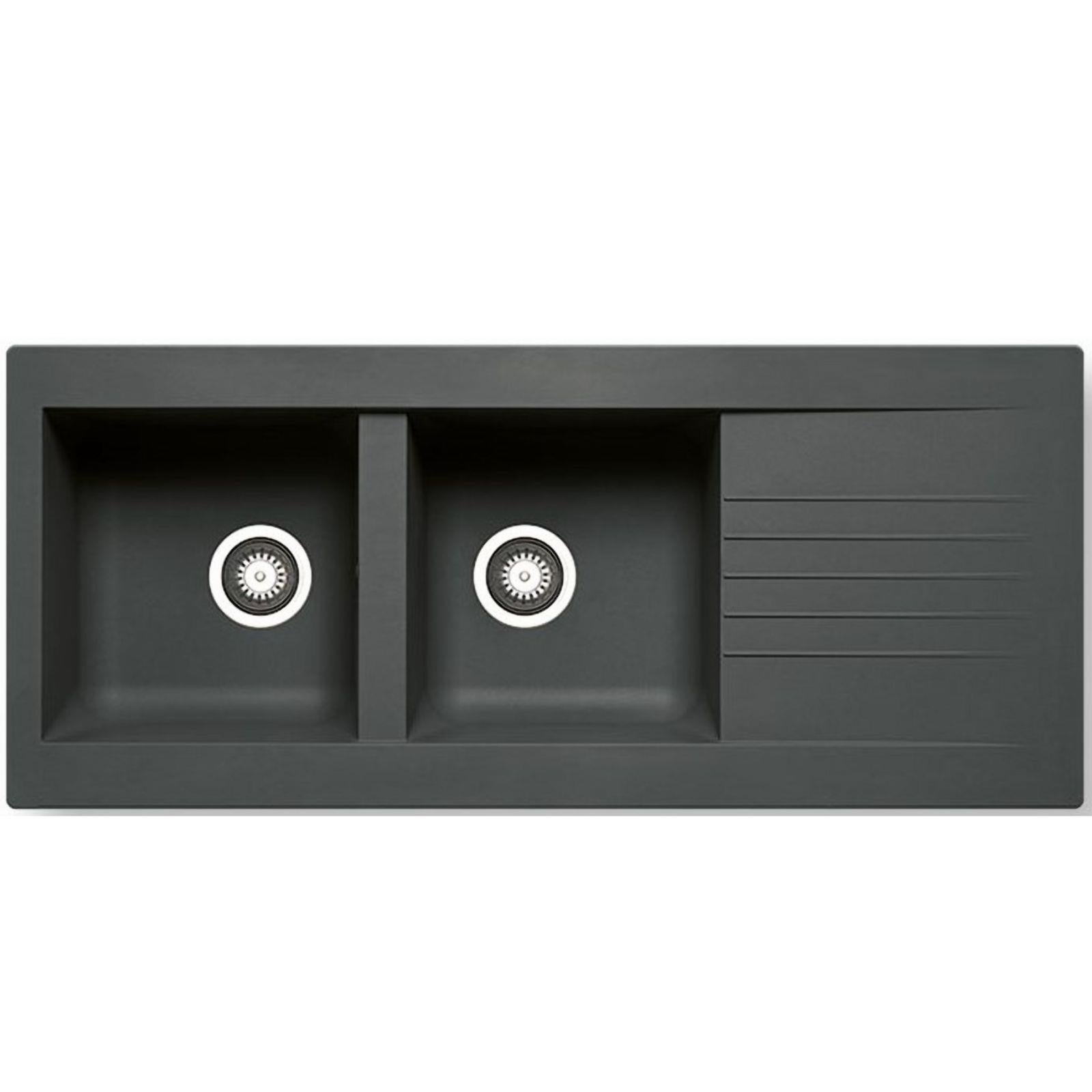 Luquicina LD2BL – Fregadero reversible de composite de 2 senos con desagüe, color negro 