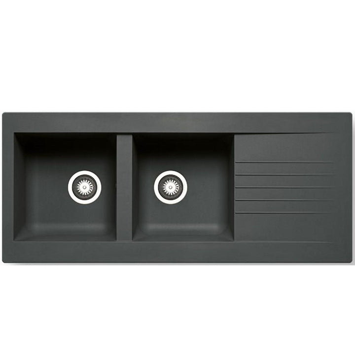 Luquicina LD2BL – Fregadero reversible de composite de 2 senos con desagüe, color negro 