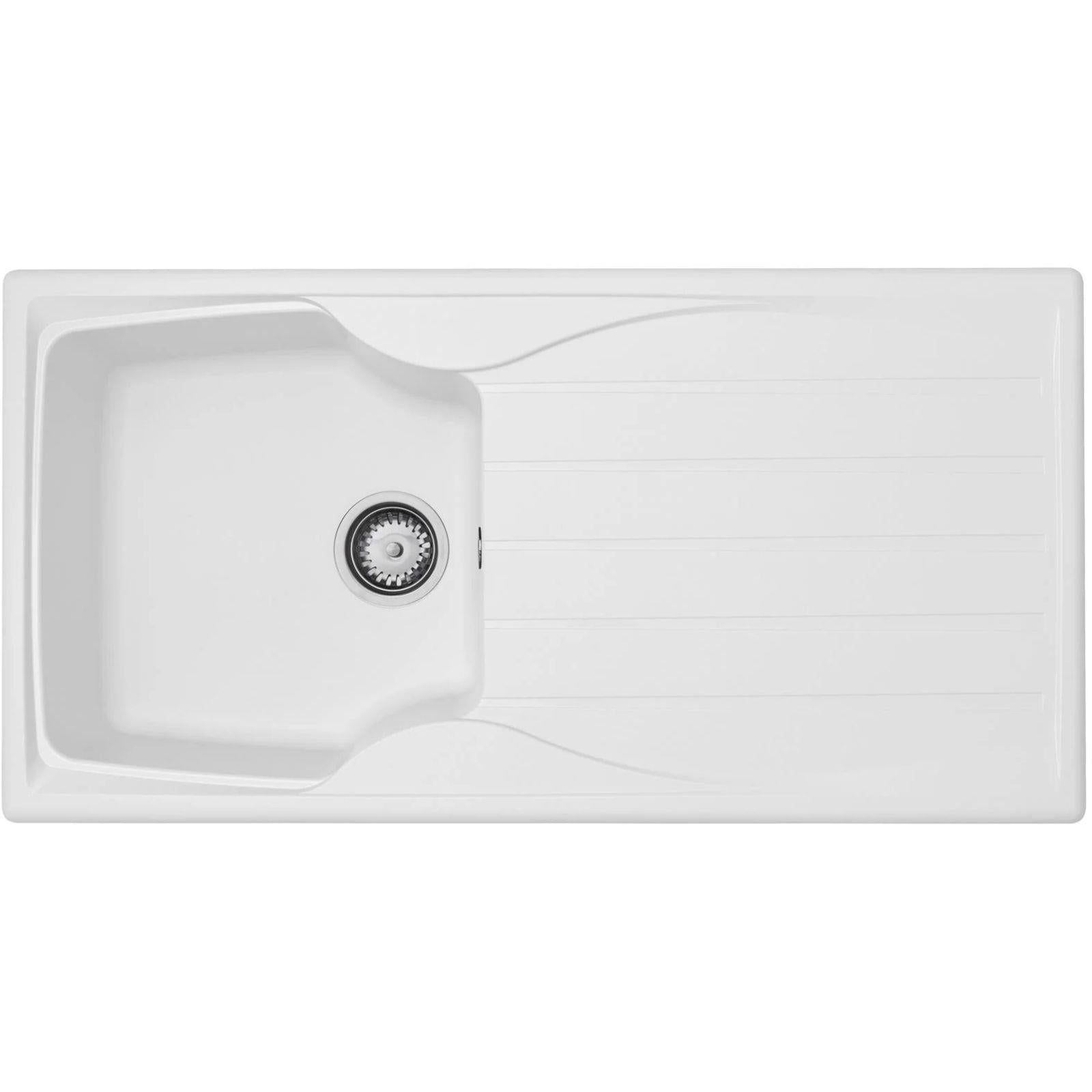 Luquicina LC10WH – Fregadero de cocina reversible de 1 seno con escurridor, blanco