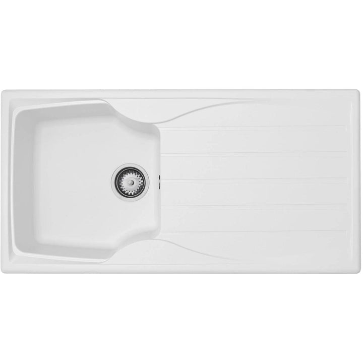 Luquicina LC10WH – Fregadero de cocina reversible de 1 seno con escurridor, blanco