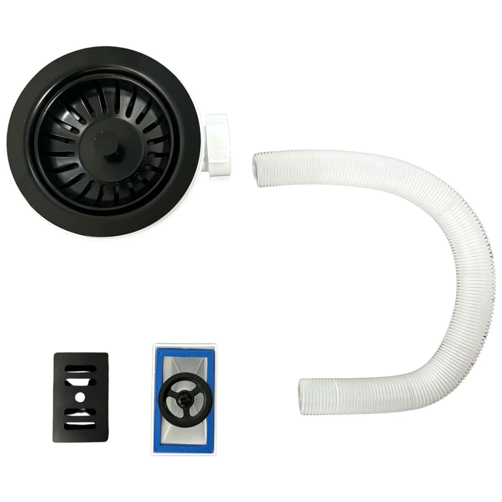 Luquicina LED2MB – Tapón Cestillo Fregadero Cocina 90 mm Negro Mate con Rebosadero – Filtro de Desagüe Tipo Cesta, Estilo Moderno 