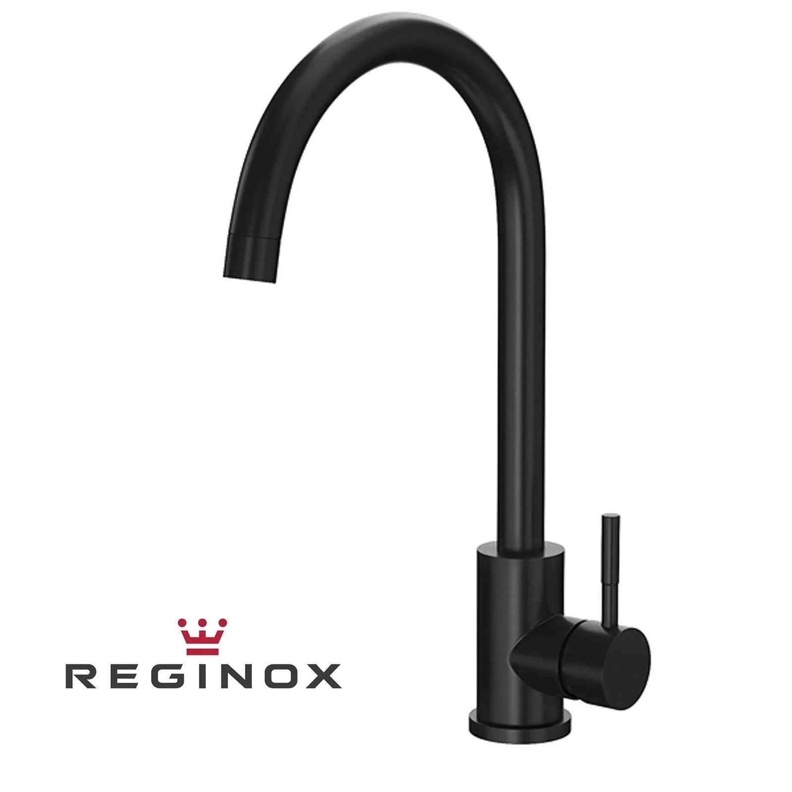 Reginox TARAVO MB – Grifo monomando de cocina de cuello de cisne negro mate 