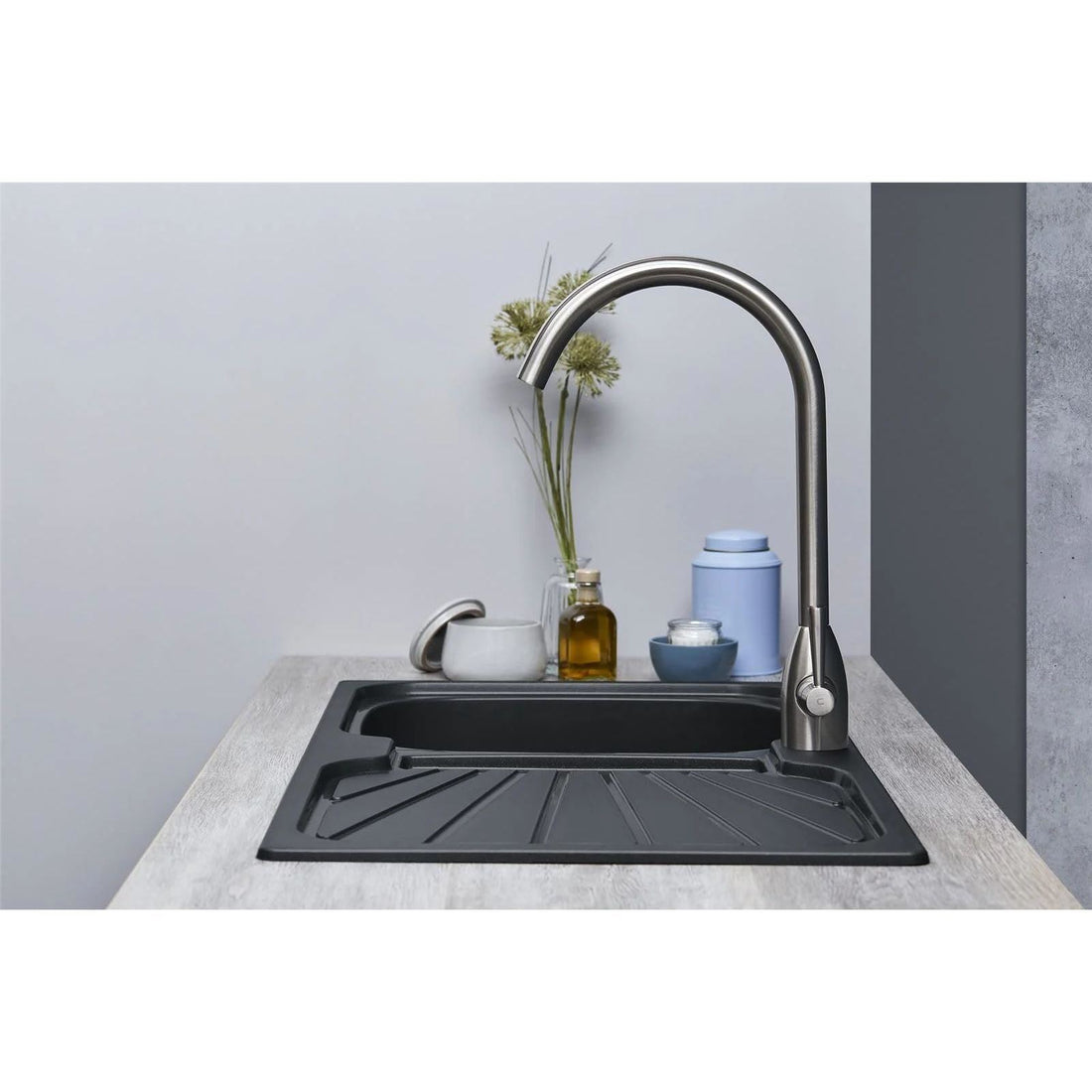 Luquicina LC5BL – Fregadero de cocina reversible de 1,0 senos con desagüe, color negro 