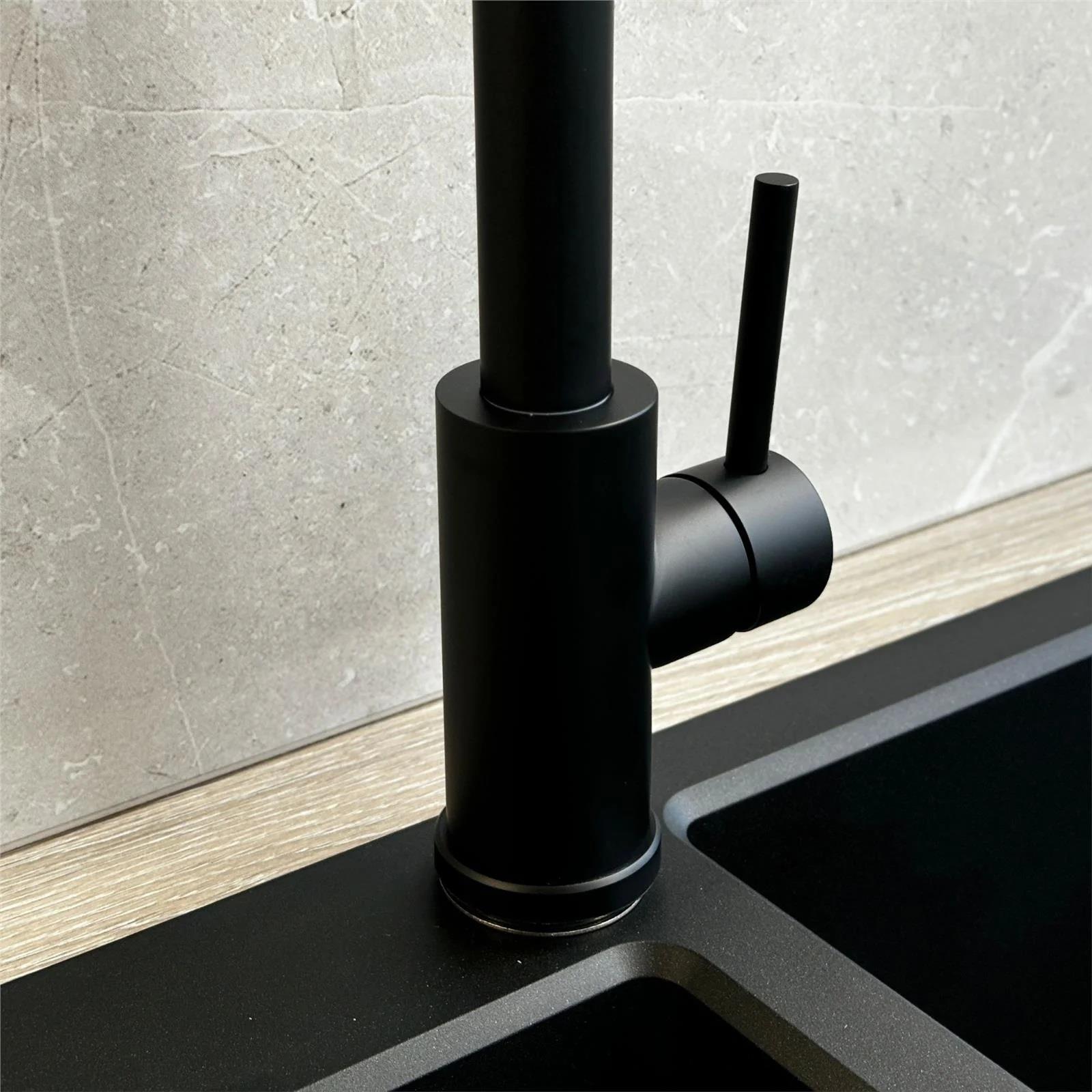 Luquicina LE592MB – Grifo mezclador de cocina negro estilo resorte con rociador extraíble 