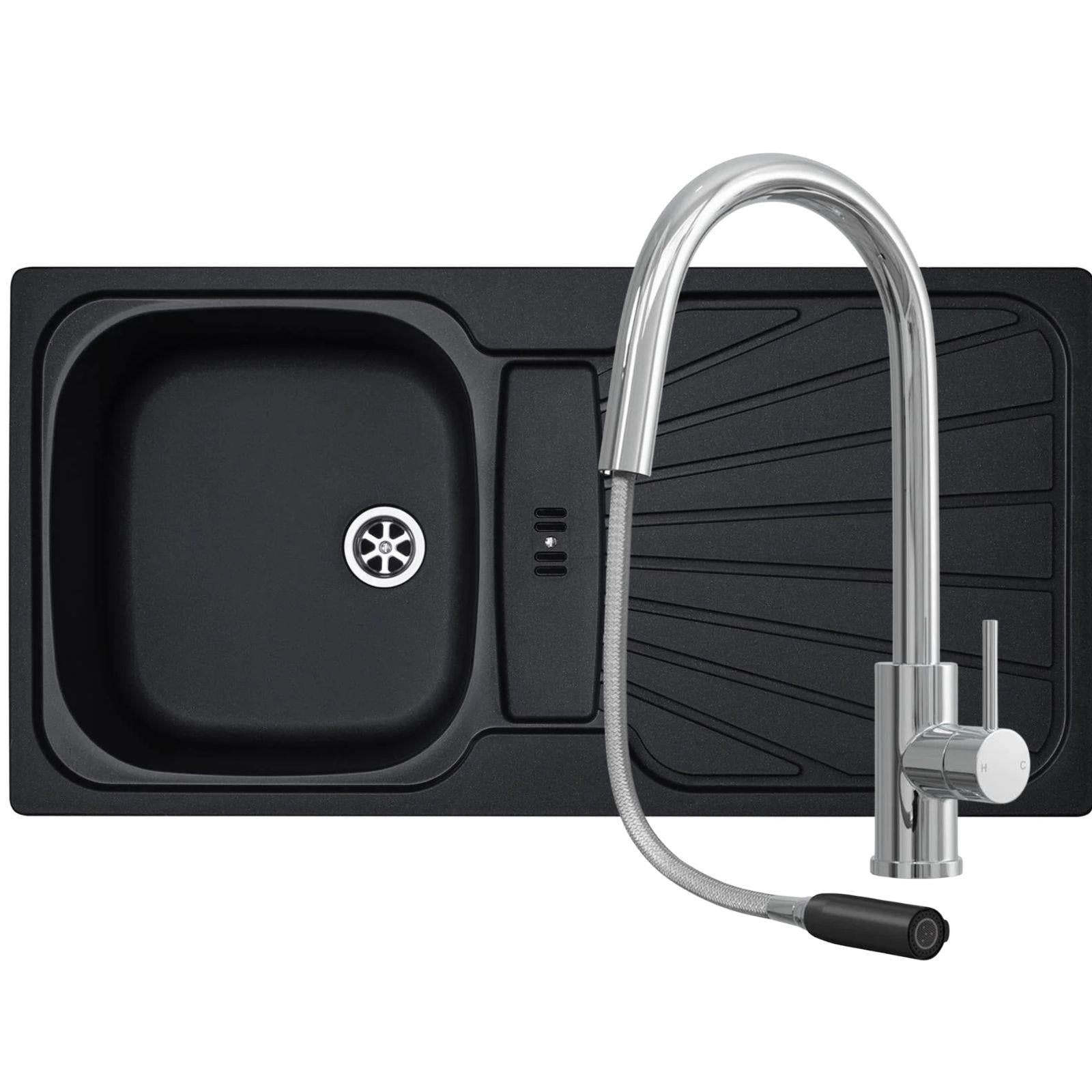 Fregadero de cocina reversible Luquicina LC5BL 1.0 negro y grifo monomando extraíble LE11CH cromado 