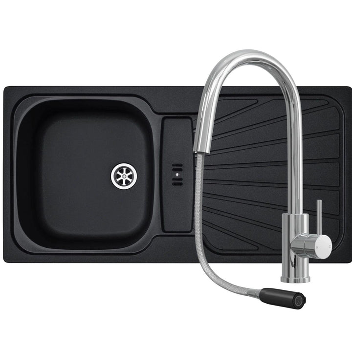 Fregadero de cocina reversible Luquicina LC5BL 1.0 negro y grifo monomando extraíble LE11CH cromado 