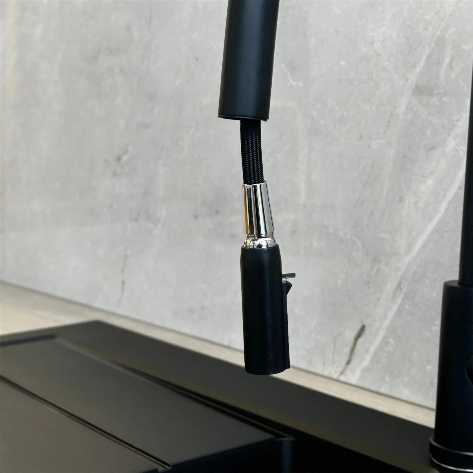 Luquicina LE11MB – Grifo monomando extraíble para cocina, color negro mate 