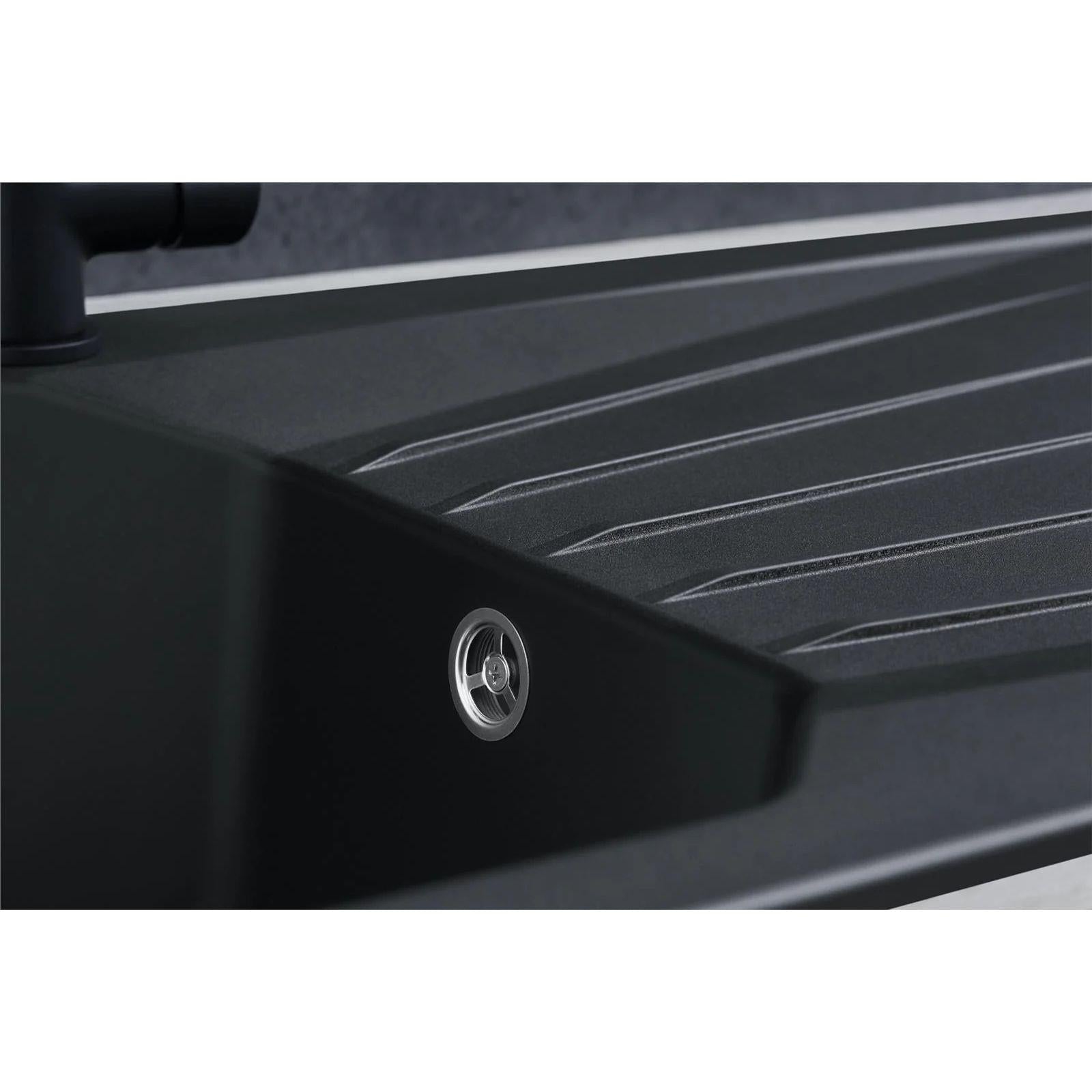 Luquicina LD780BL – Fregadero de cocina reversible de composite de 1,0 senos, color negro, con desagüe y escurridor 