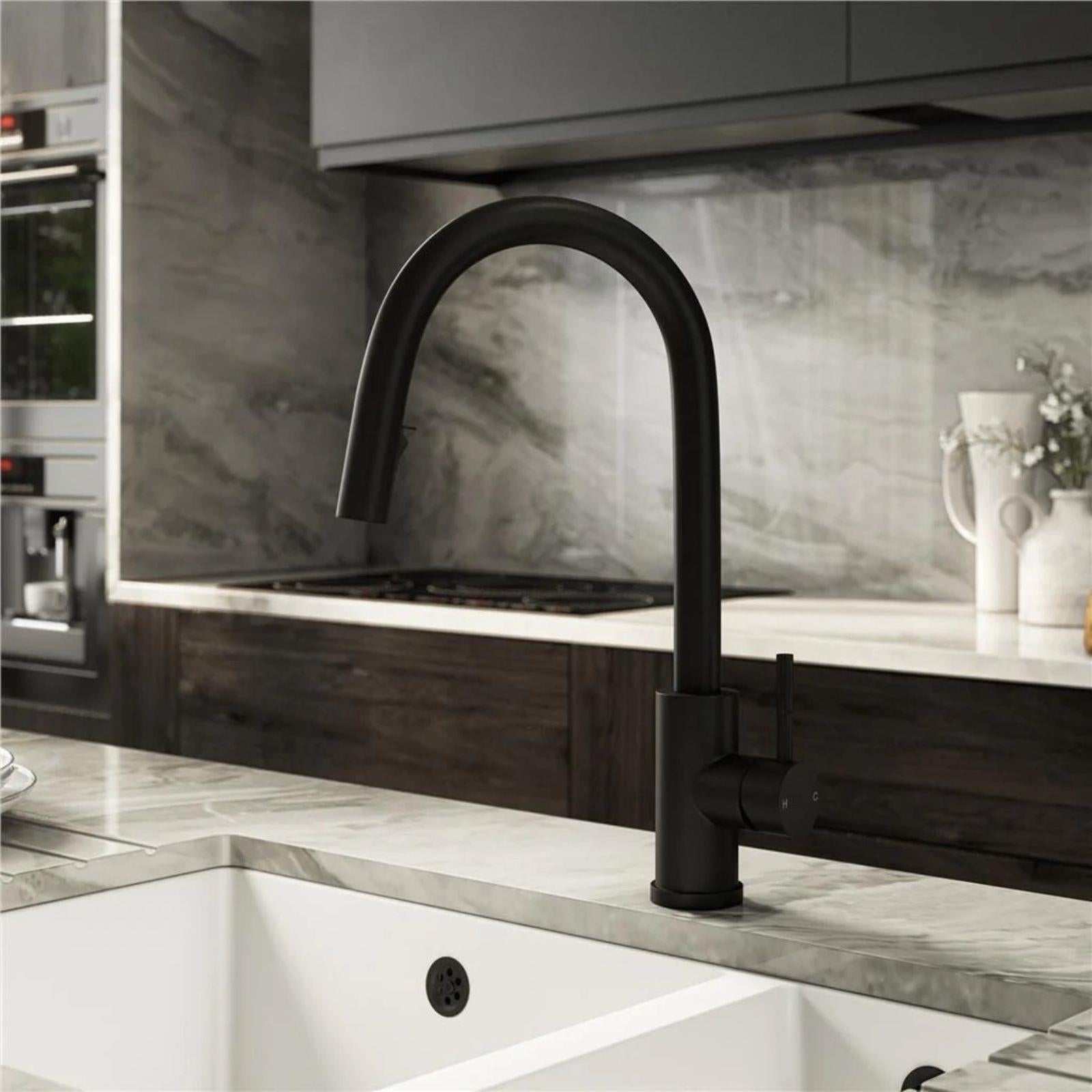 Luquicina LE11MB – Grifo monomando extraíble para cocina, color negro mate 