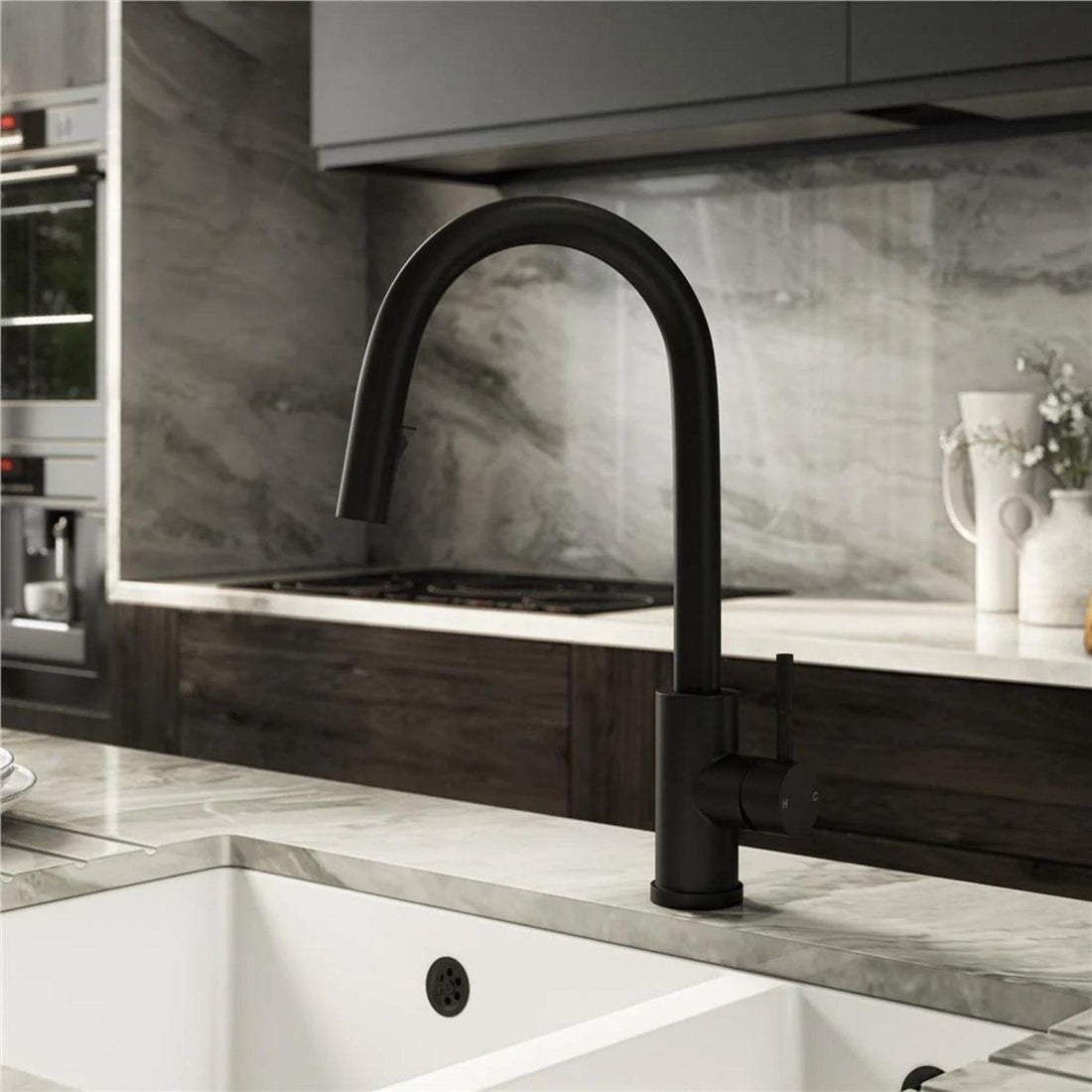 Luquicina LE11MB – Grifo monomando extraíble para cocina, color negro mate 