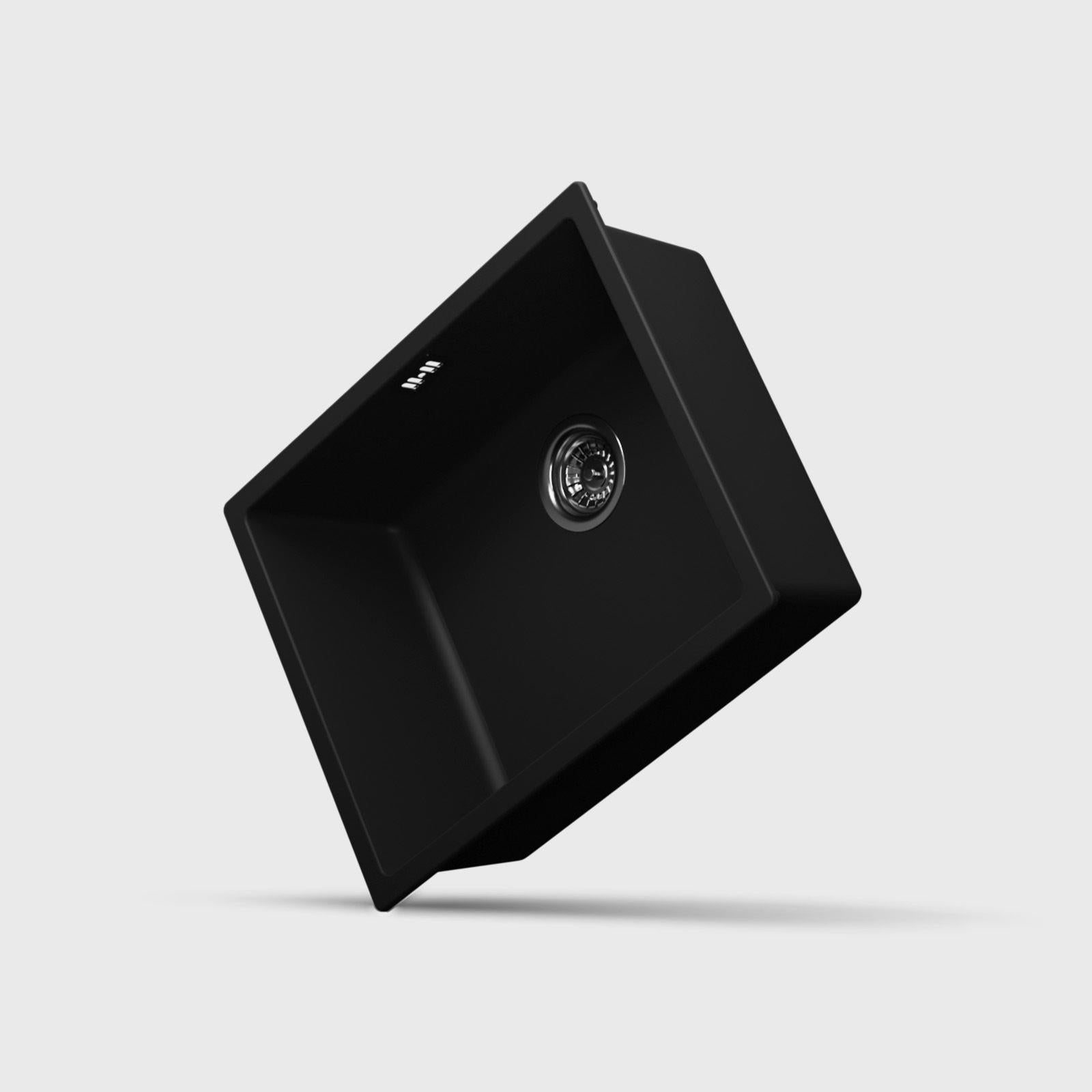 Luquicina LD54BL – Fregadero de cocina reversible de composite negro de 1.0" sin escurridor 