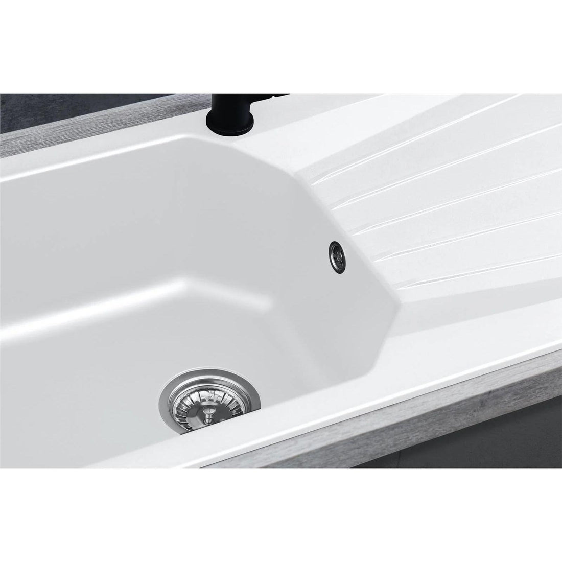 Luquicina LD780WH – Fregadero de cocina reversible blanco de 1.0 senos de composite con desagüe y escurridor 