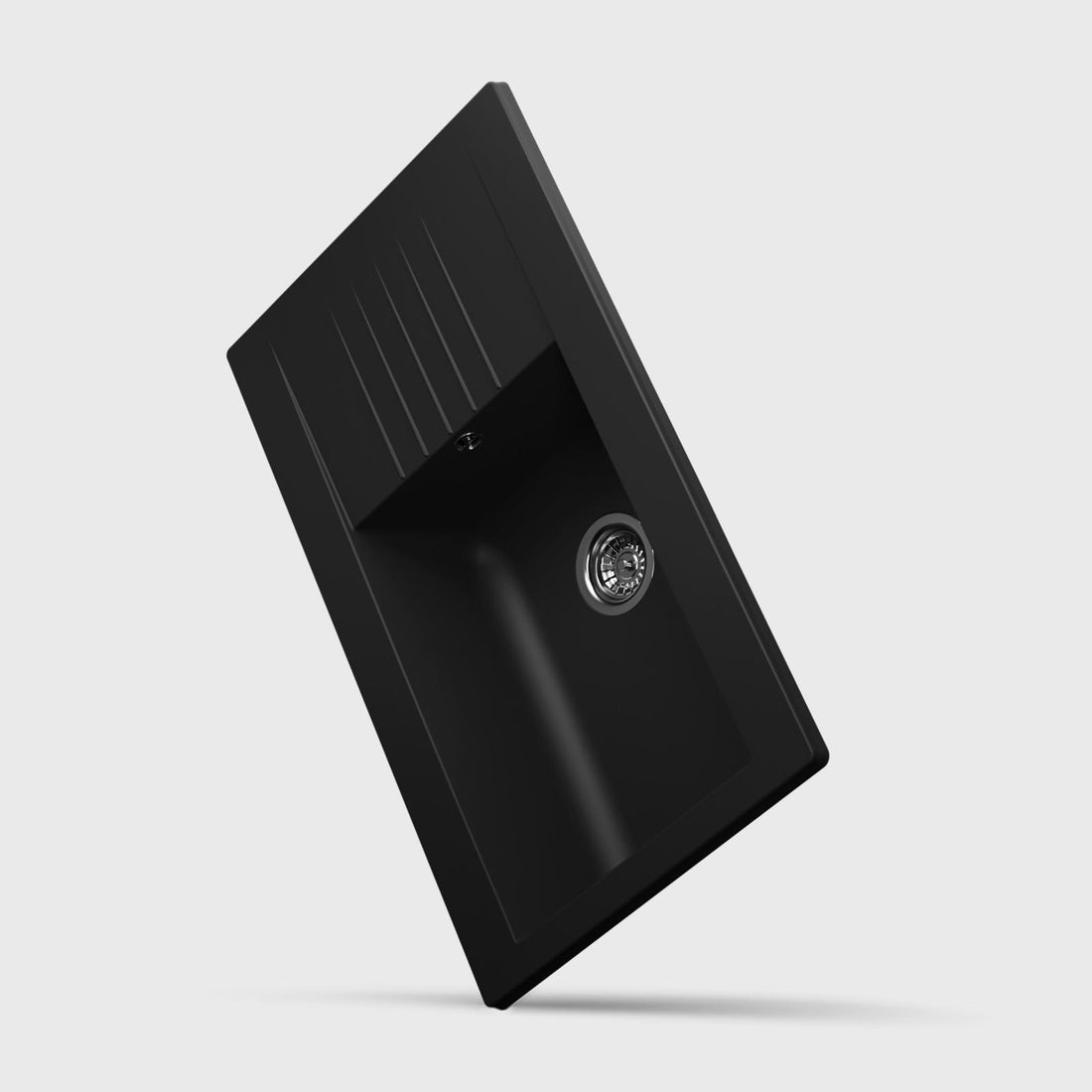 Fregadero de cocina reversible Luquicina LD1BL – 1XL de composite negro con escurridor pequeño 