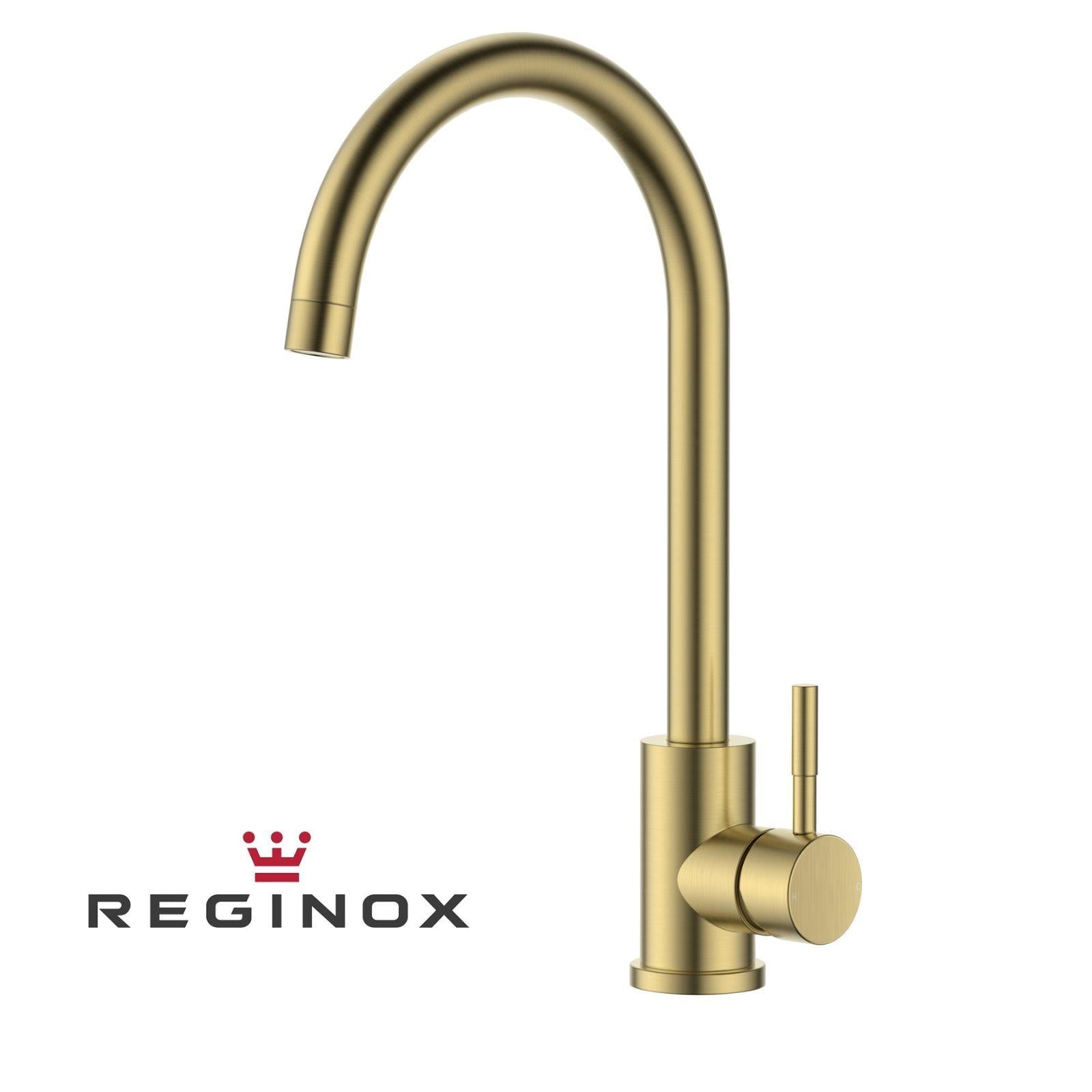 Reginox TARAVO BG – Grifo monomando de cocina de cuello de cisne en oro cepillado 