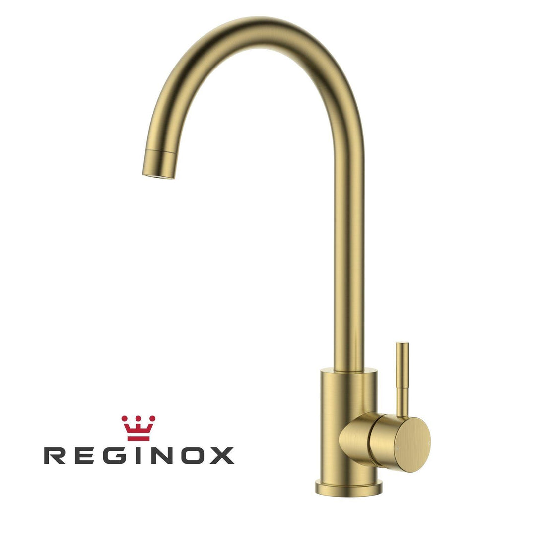 Reginox TARAVO BG – Grifo monomando de cocina de cuello de cisne en oro cepillado 