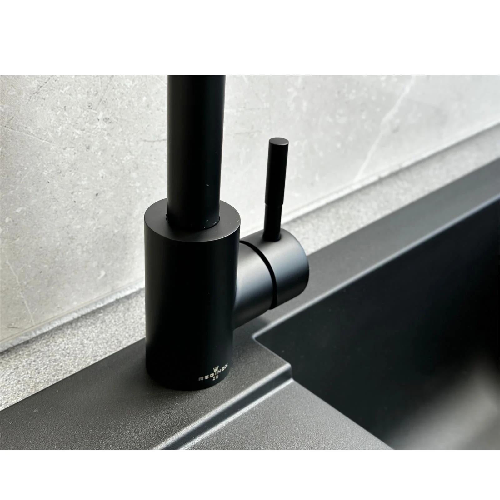 Reginox TARAVO MB – Grifo monomando de cocina de cuello de cisne negro mate 