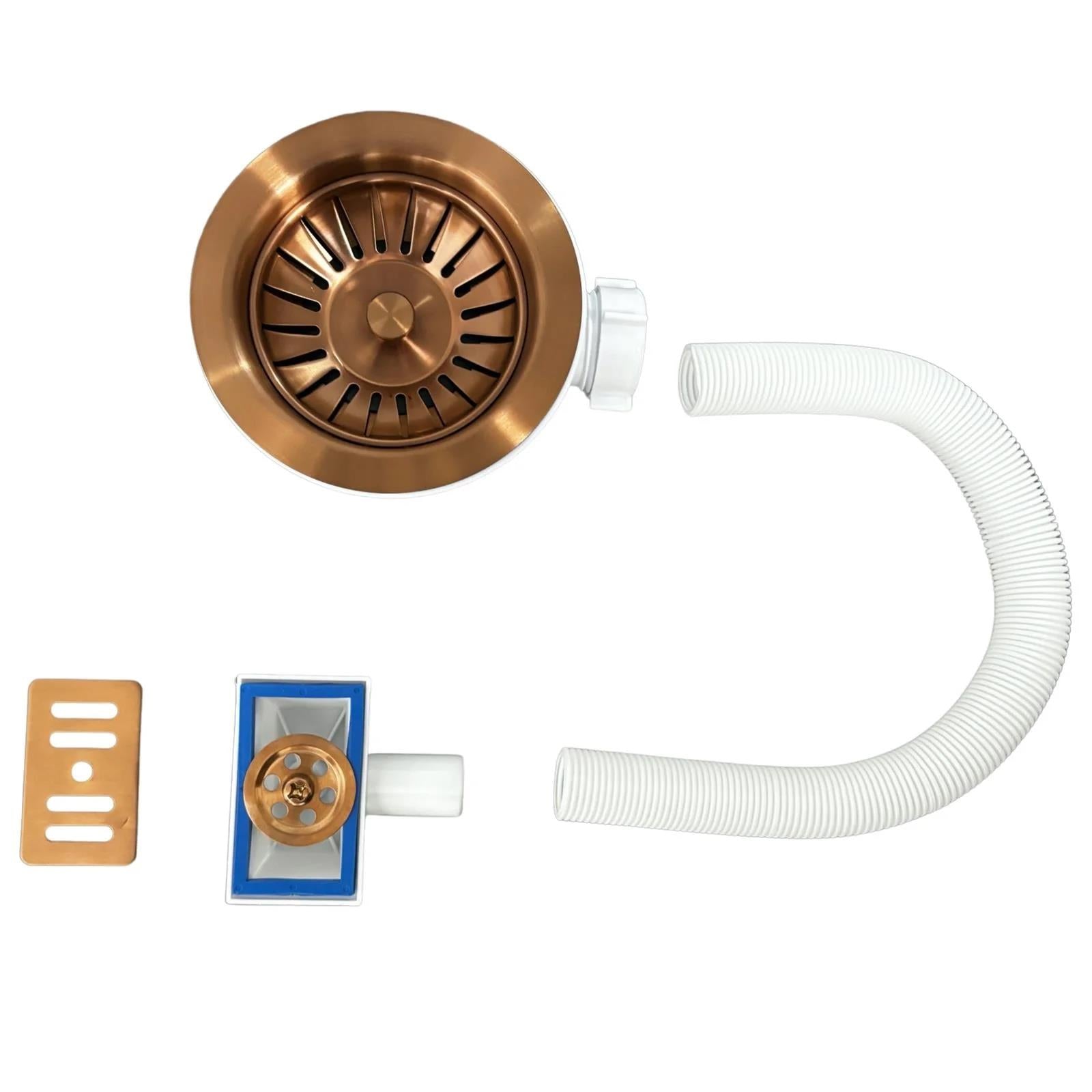 Luquicina LED2CP – Colador de desagüe para fregadero de cocina de acero inoxidable y cobre satinado con rebosadero