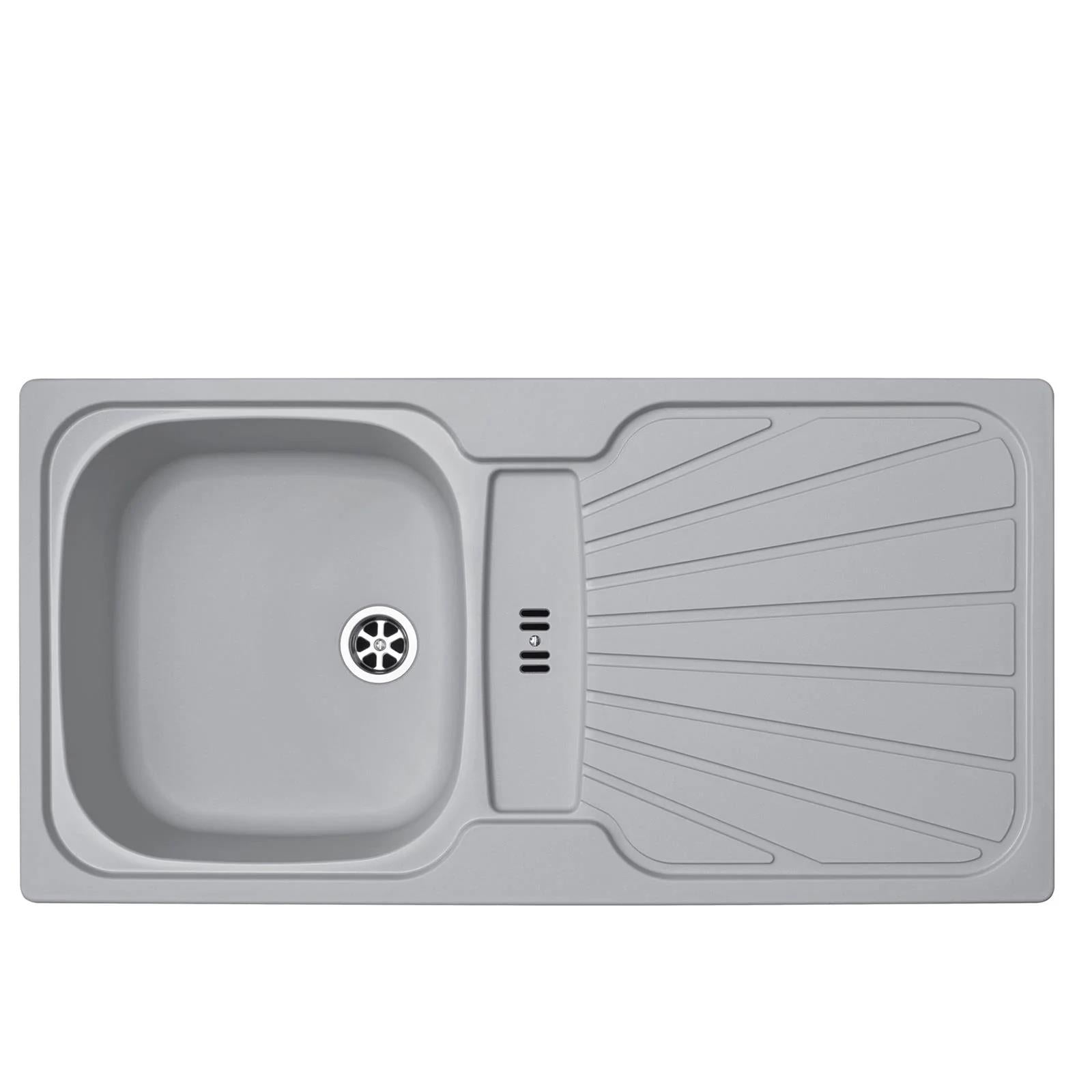 Luquicina LC5LG – Fregadero de cocina reversible de 1,0 senos con desagüe, encastrable, color gris claro 
