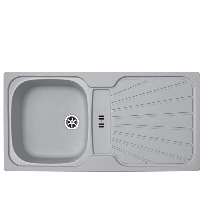 Luquicina LC5LG – Fregadero de cocina reversible de 1,0 senos con desagüe, encastrable, color gris claro 