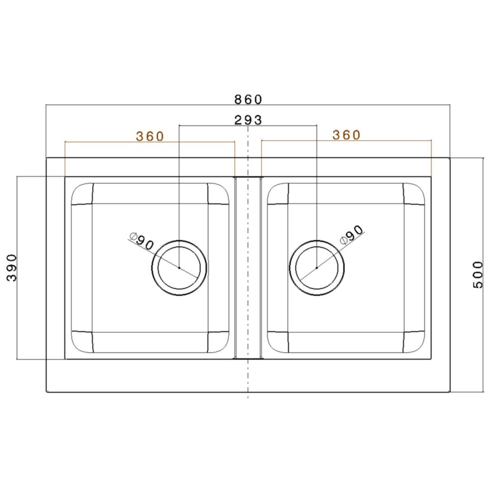 Luquicina LD85BL – Fregadero de cocina de 2 senos de composite negro sin escurridor 