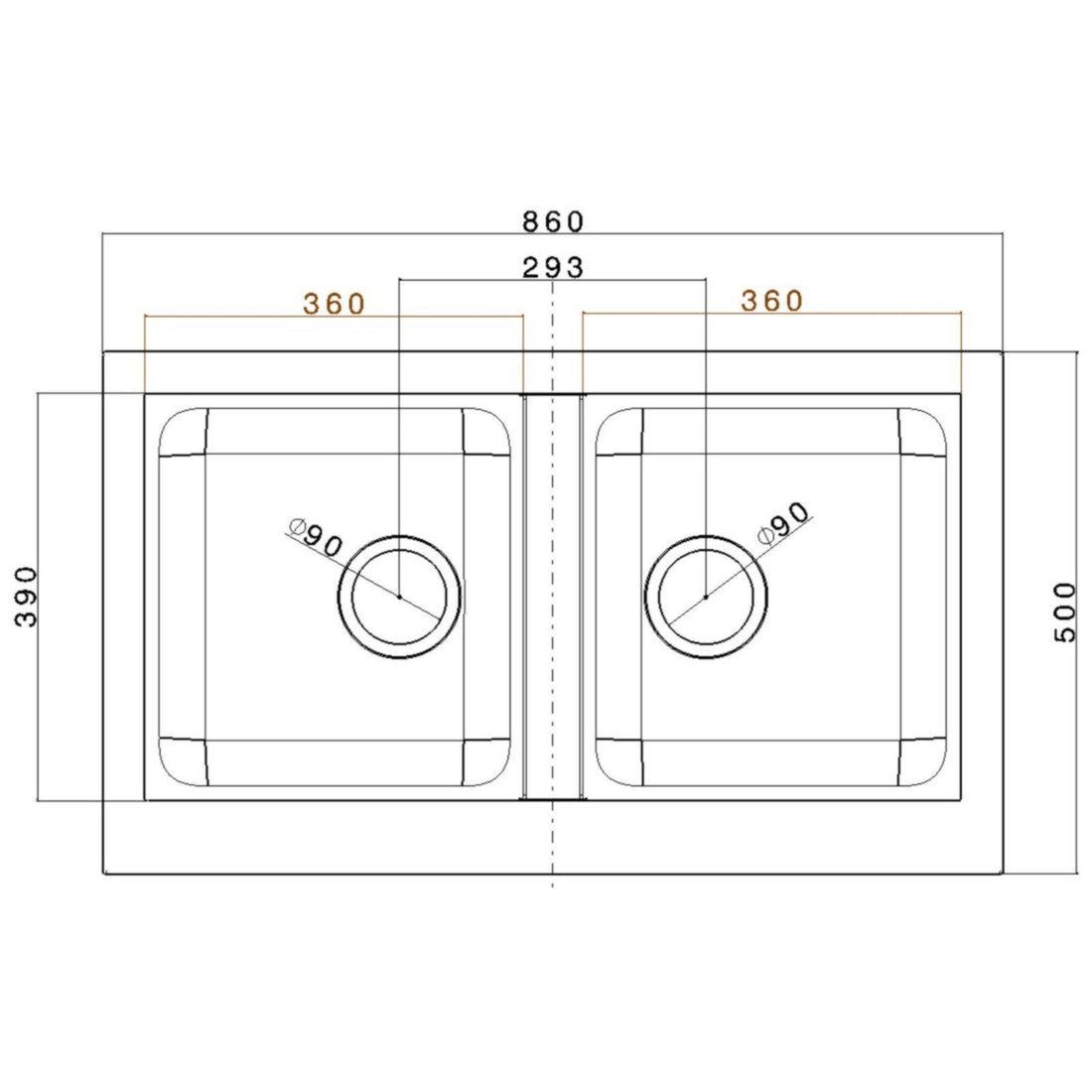 Luquicina LD85BL – Fregadero de cocina de 2 senos de composite negro sin escurridor 
