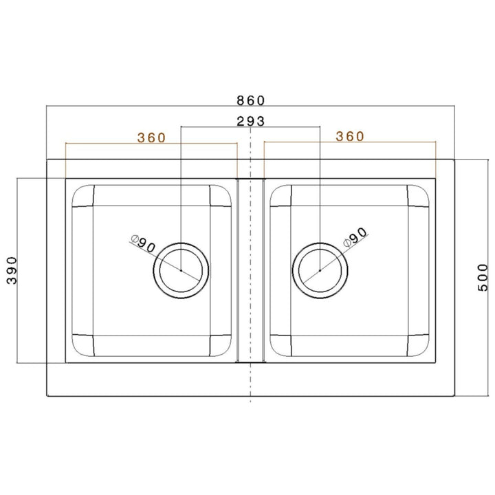 Luquicina LD85BL – Fregadero de cocina de 2 senos de composite negro sin escurridor 
