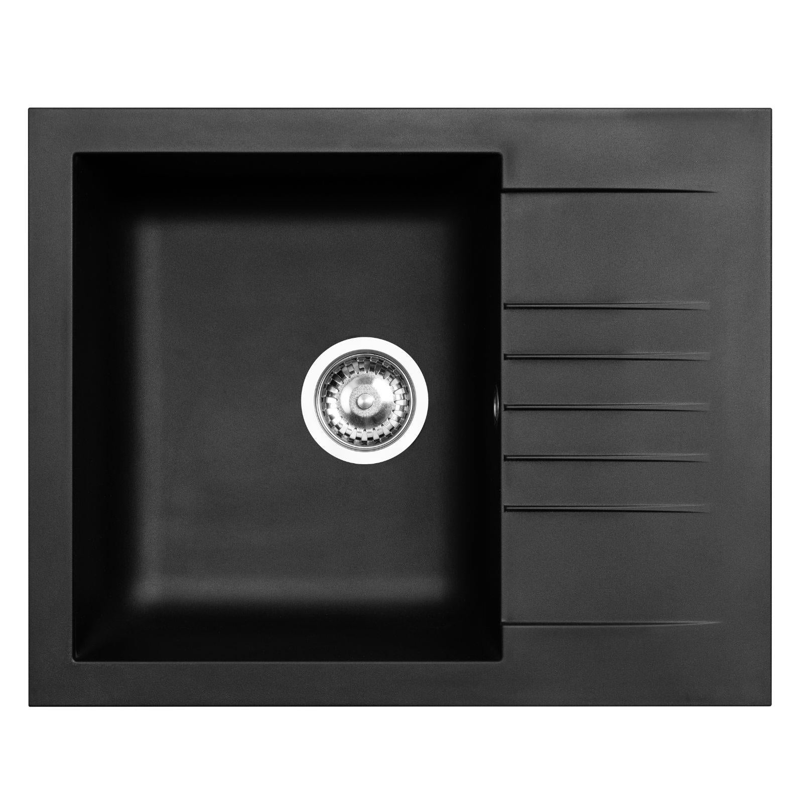 Luquicina LD65BL – Fregadero de cocina reversible de composite de 1.0" con escurridor, color negro 