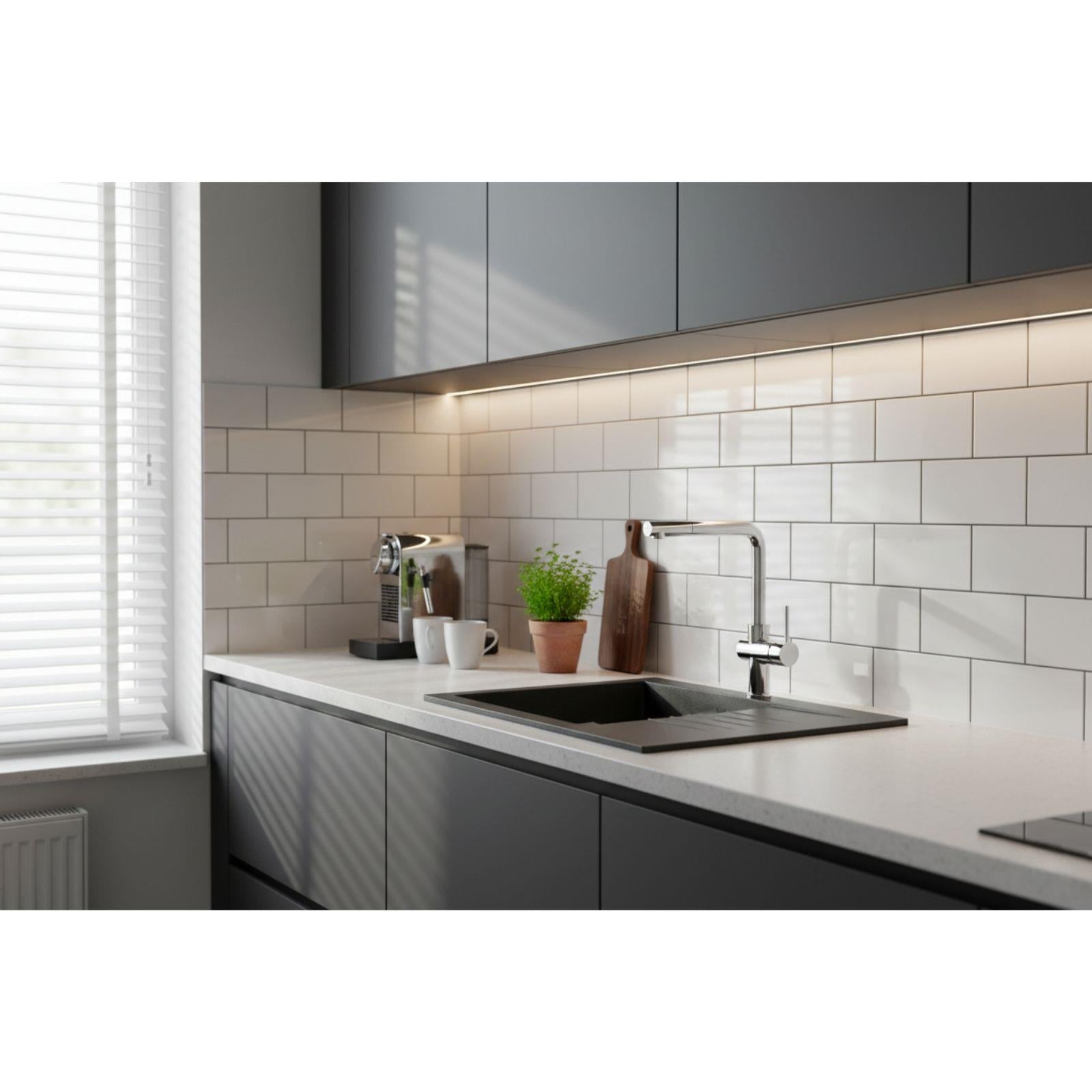 Luquicina LD65BL – Fregadero de cocina reversible de composite de 1.0" con escurridor, color negro 