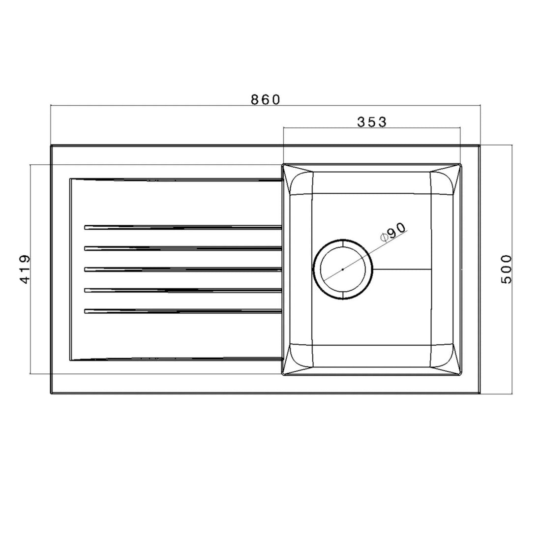 Luquicina LD860BL – Fregadero de cocina reversible de composite de 1 cubeta, color negro, con desagüe incluido 