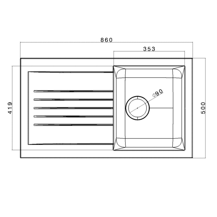 Luquicina LD860BL – Fregadero de cocina reversible de composite de 1 cubeta, color negro, con desagüe incluido 
