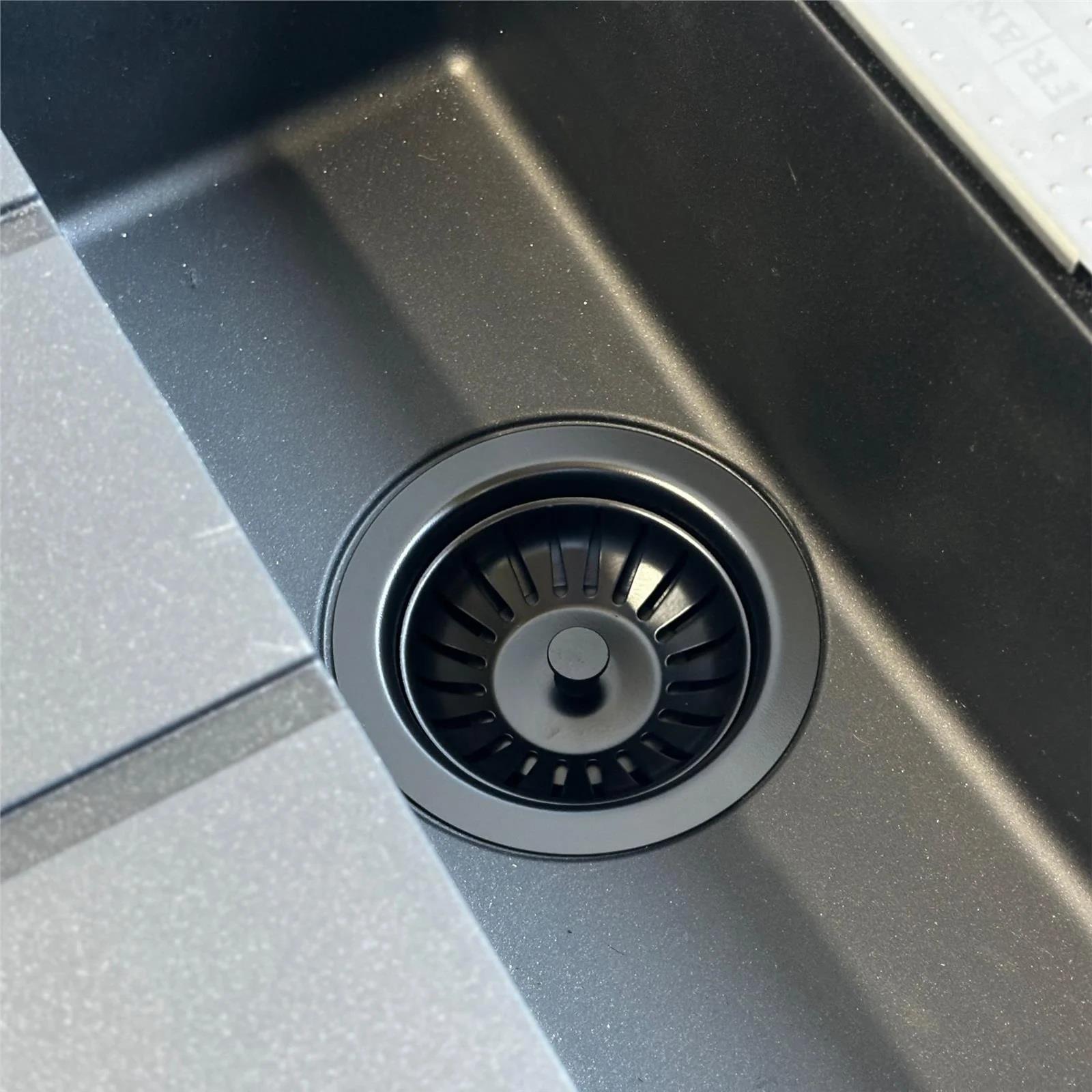 Luquicina LED1MB – Cesta de desagüe para fregadero de cocina de acero inoxidable negro mate 