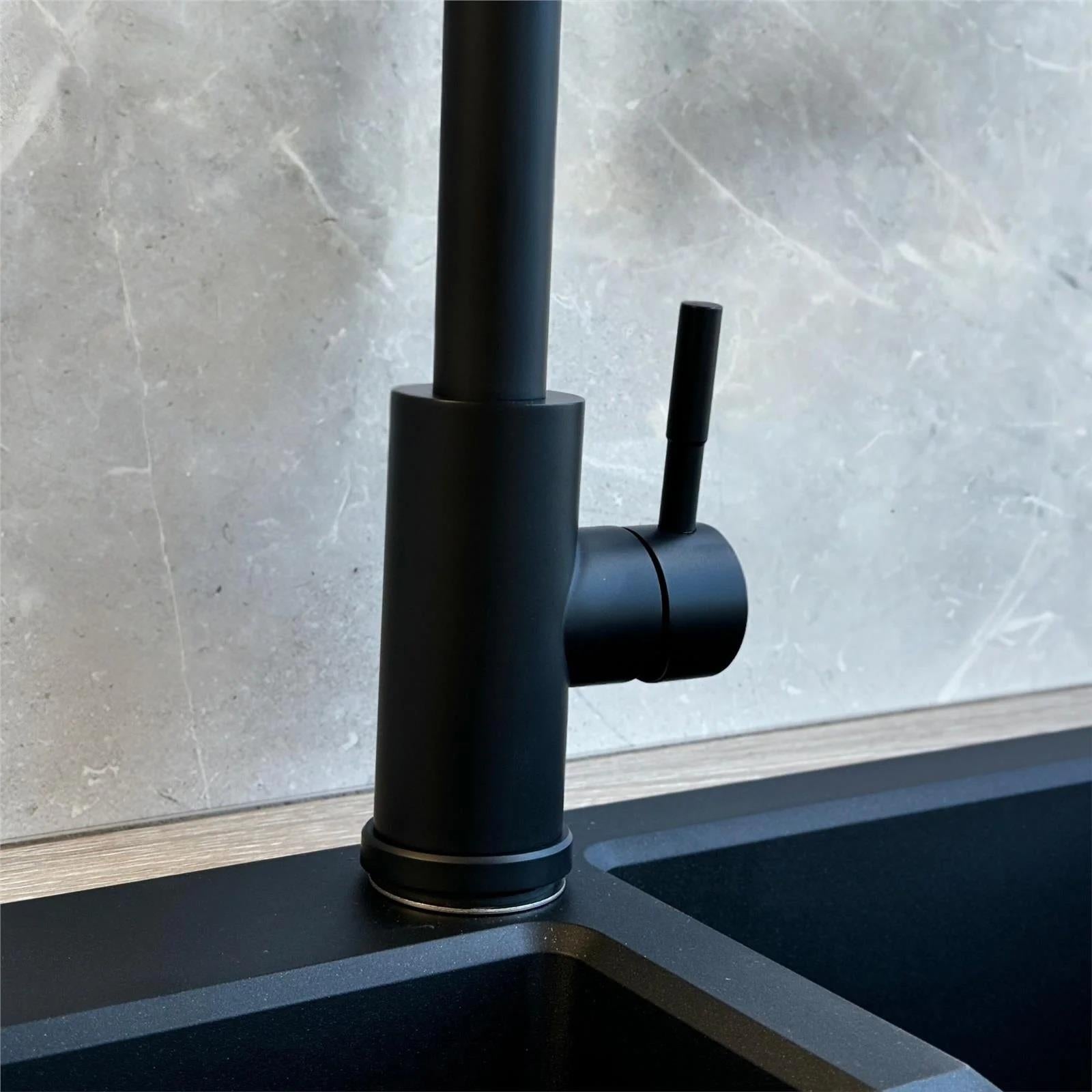 Luquicina LD1BL – 1XL Inset Composite Black Reversible Kitchen Sink with Drainer & LE453MB Pull Out Mono Black Kitchen Mixer Tap