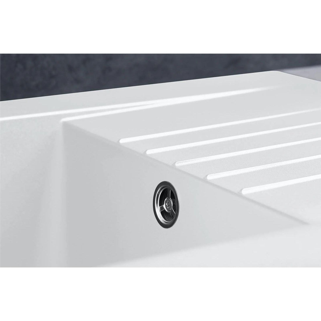 Luquicina LD860WH – Fregadero de cocina reversible blanco de 1 cubeta de composite con desagüe 