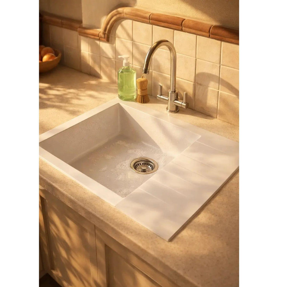 Luquicina LD65WH – Fregadero de cocina reversible de composite de 1.0" con escurridor, color blanco 