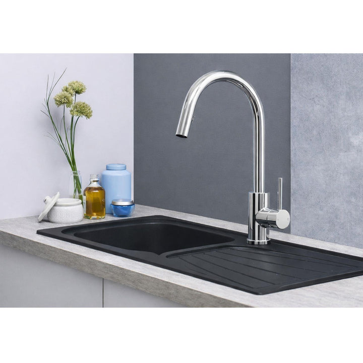 Fregadero de cocina reversible Luquicina LC5BL 1.0 negro y grifo monomando extraíble LE11CH cromado 