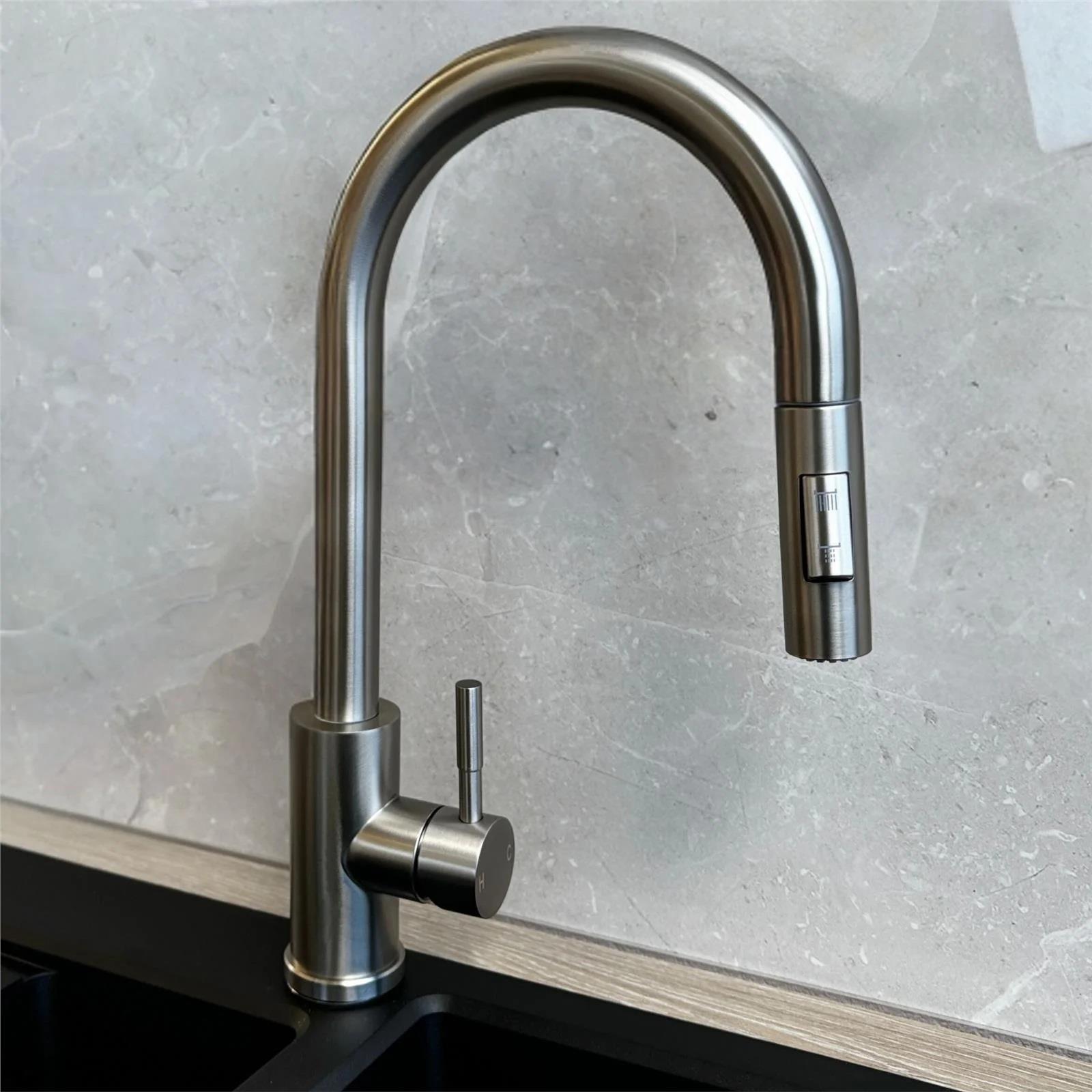 Luquicina LE454BS – Grifo monomando extraíble de cocina de acero cepillado 